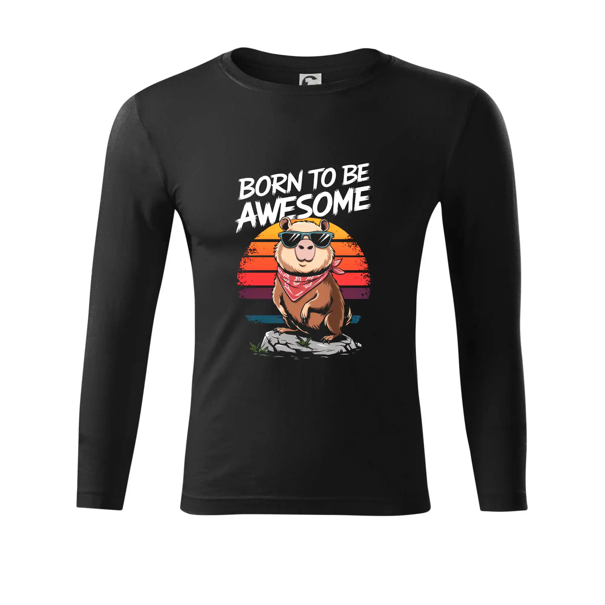 Tričká so zvieratami - Capybara born be awesome nápis hore - Tričko Progress s dlhým rukávom