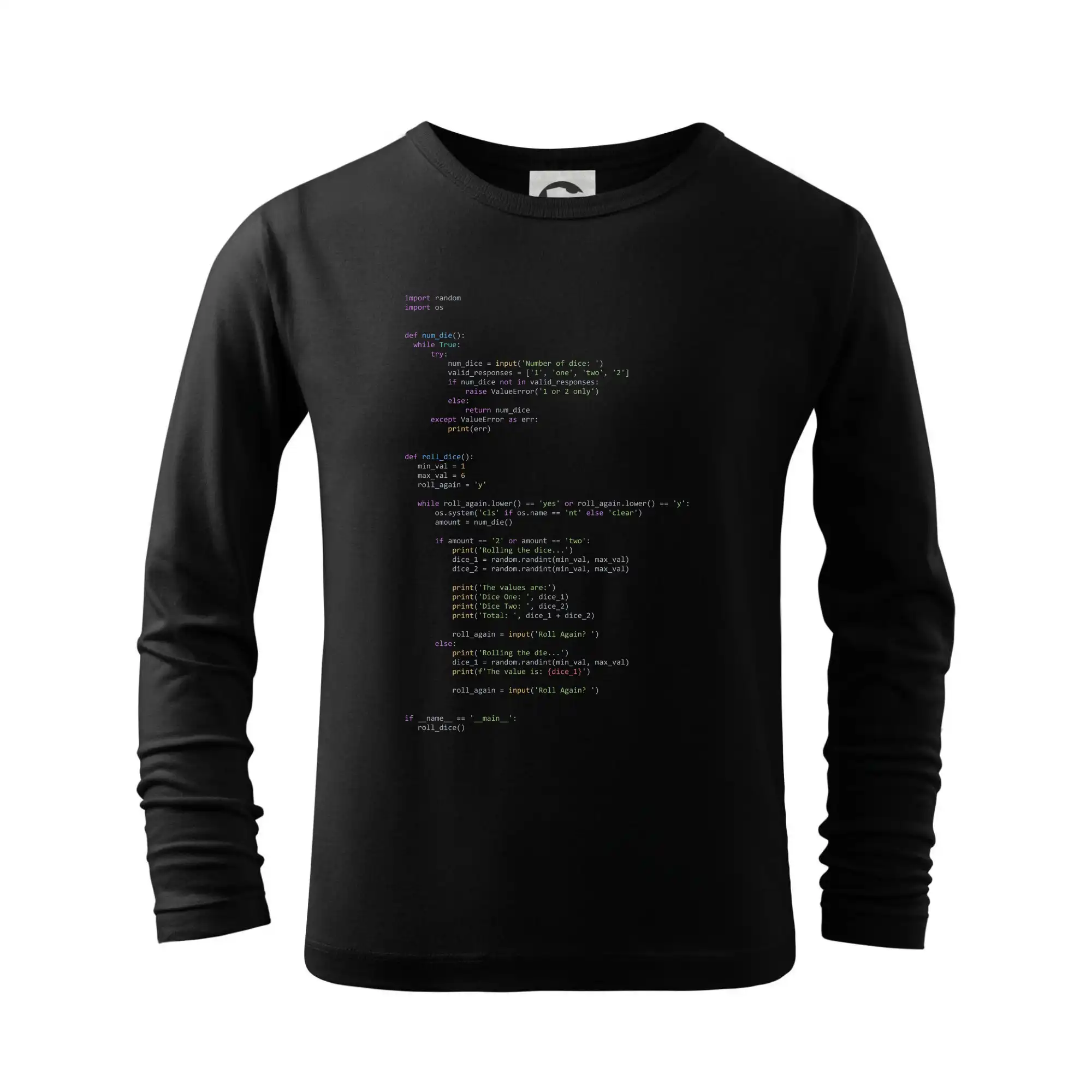Tričká pre ajťákov - Python Generátor hodu kockou - Tričko detské Long Sleeve