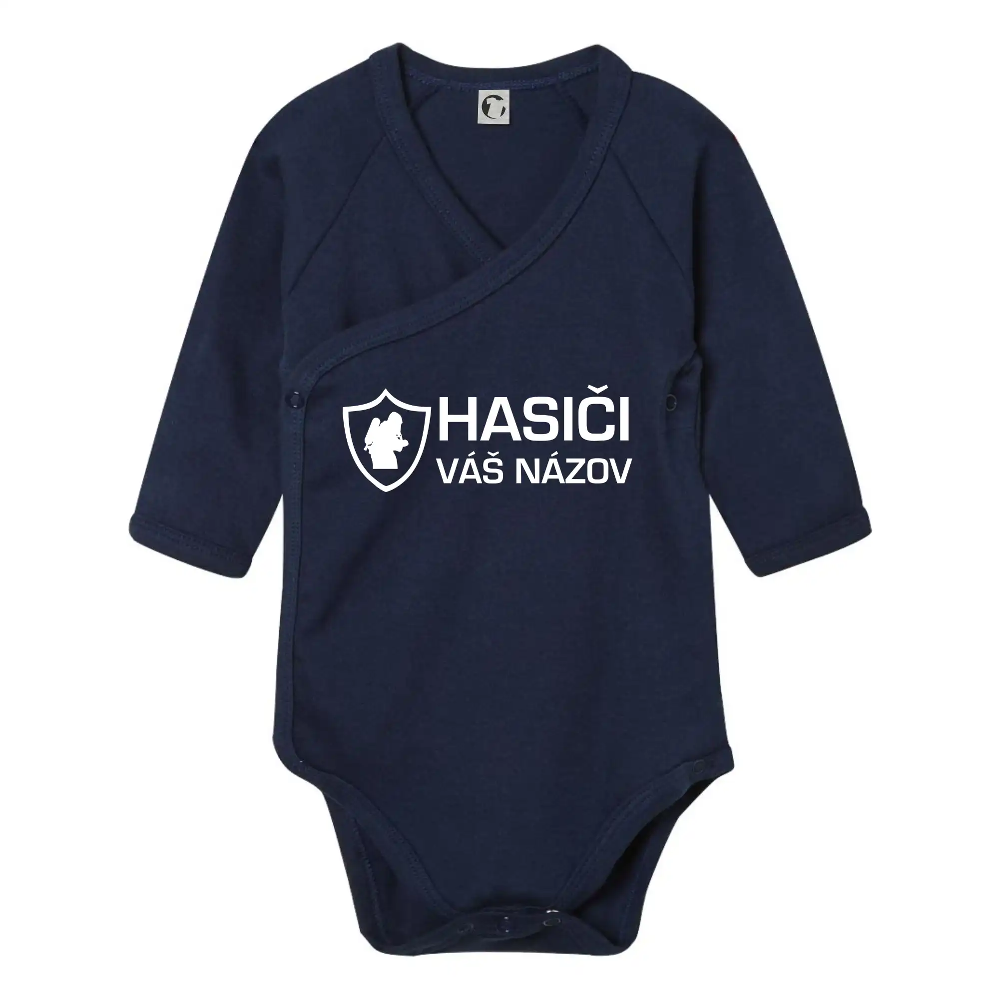 Originálne tričká pre hasičov - Hasiči emblem - vlastný nápis - Body zavinovacie s dlhým rukávom
