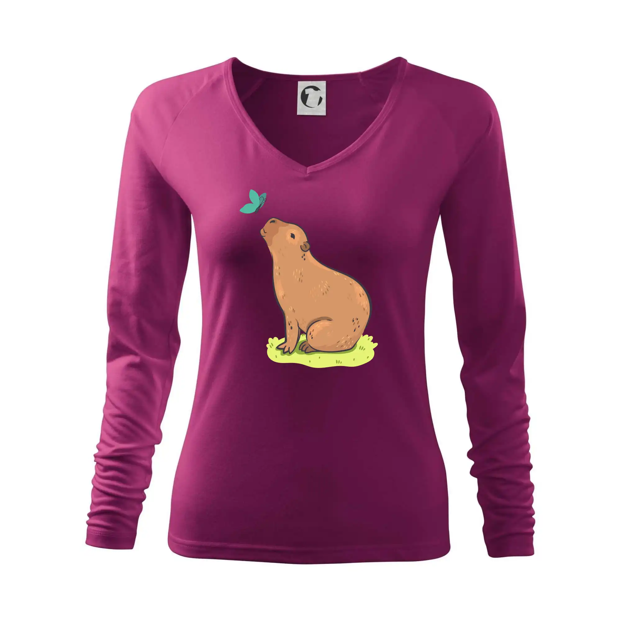 Tričká so zvieratami - Kapybara a motýlik - Tričko dámske Elegance