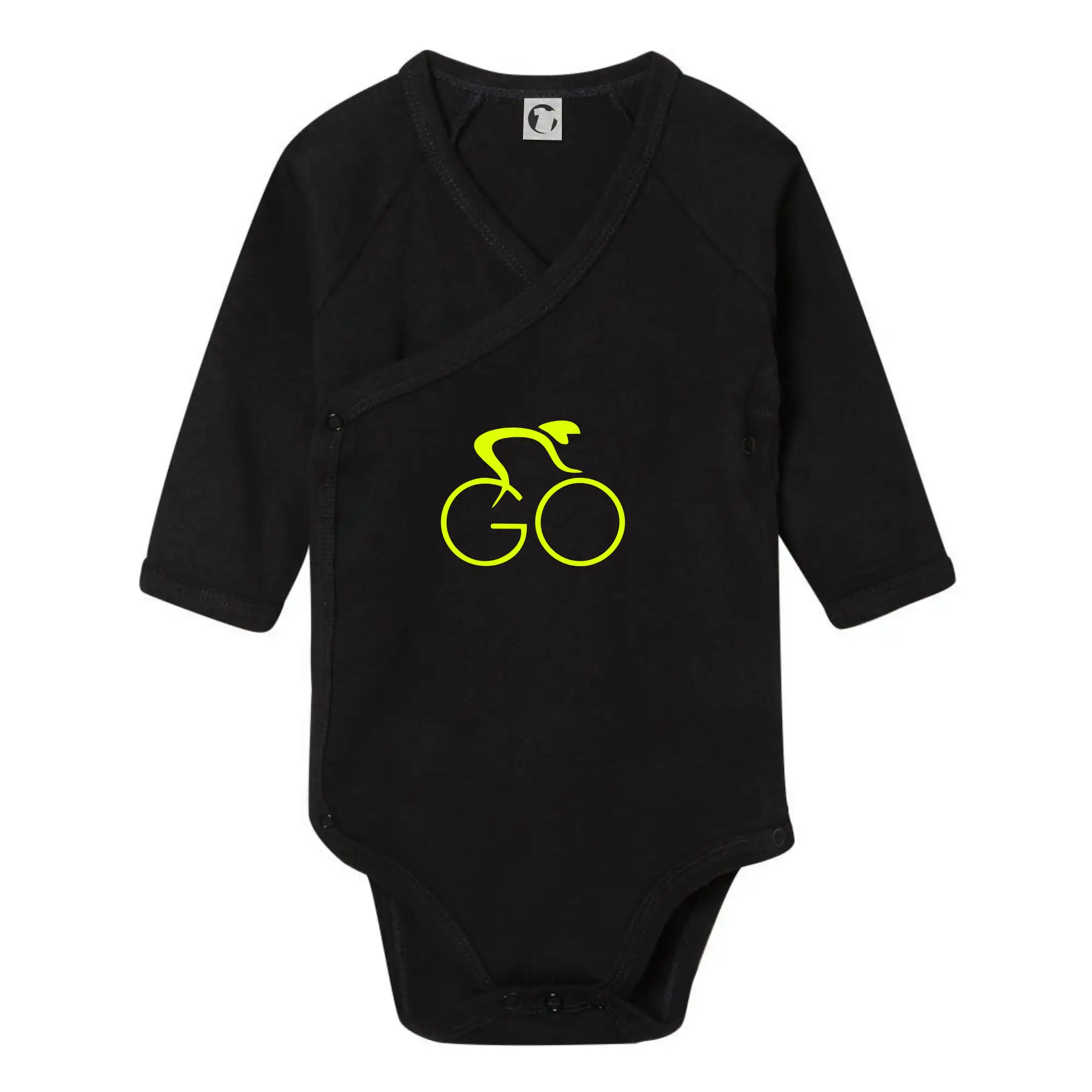 Tričko ako darček pre cyklistu - GO - Fluo cyklista malý - Body zavinovacie s dlhým rukávom