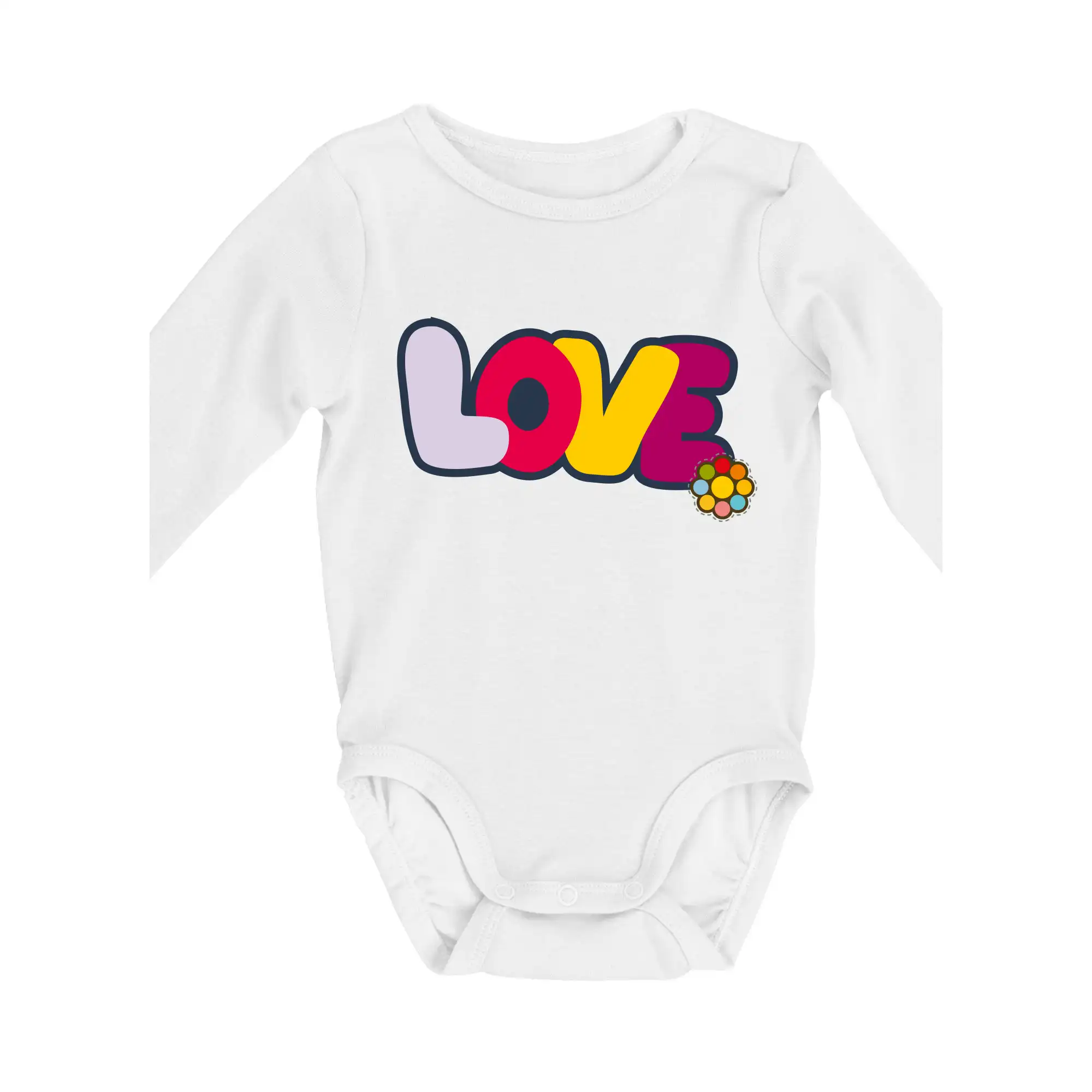 Tričká pre pohodový ľudí - Love nápis s kvetinou - Body dojčenské s dlhým rukávom