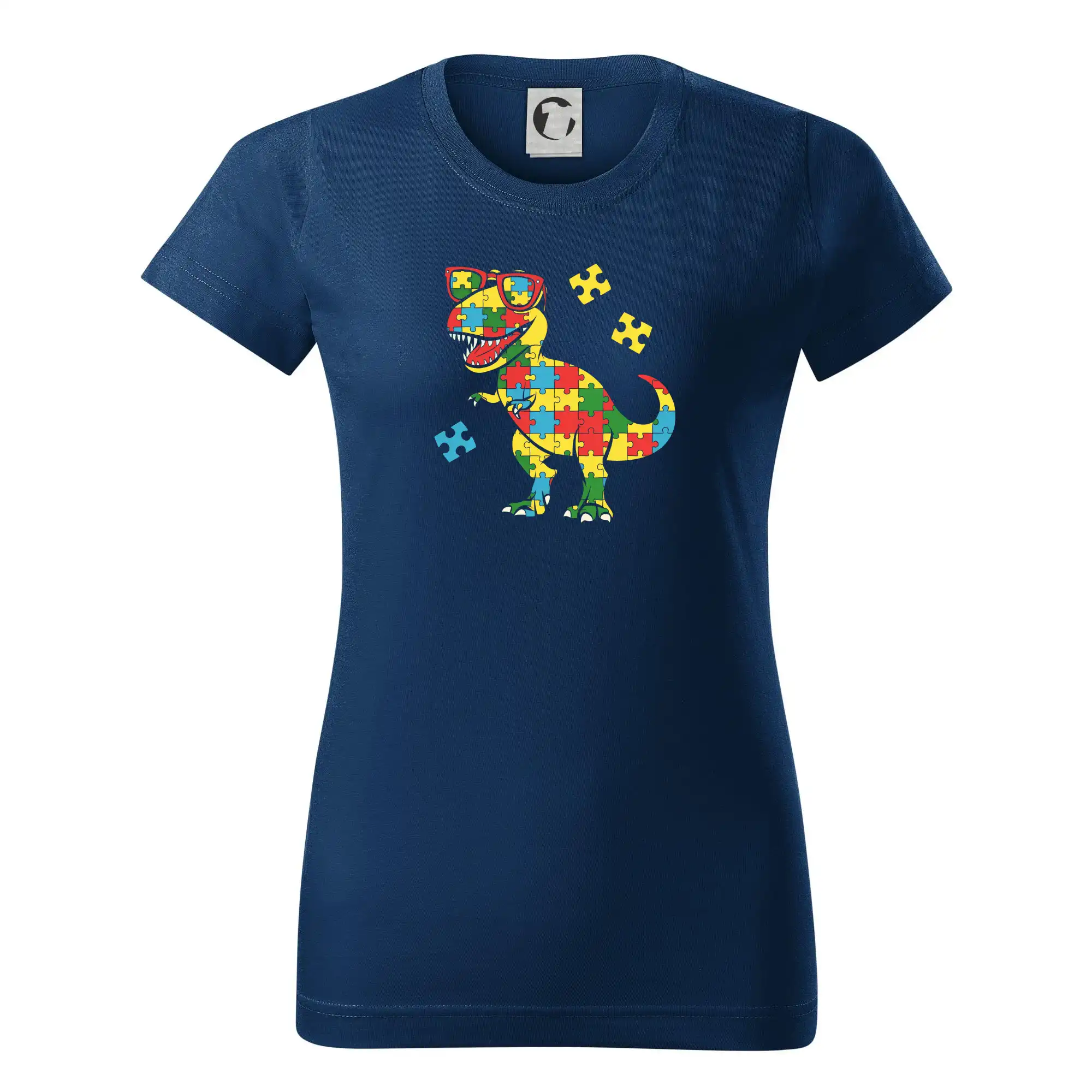 Tričká a mikiny pre autistov - Autizta dinosaurus puzzle - Dámske tričko basic - ľahko voľnejšie a dlhšie