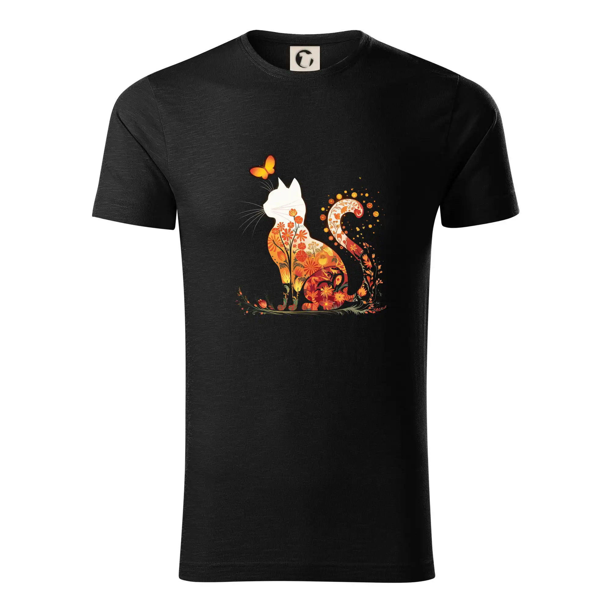 Vtipná tričká s mačkou - Kvetinová mačka a motýľ - Tričko z organickej bavlny