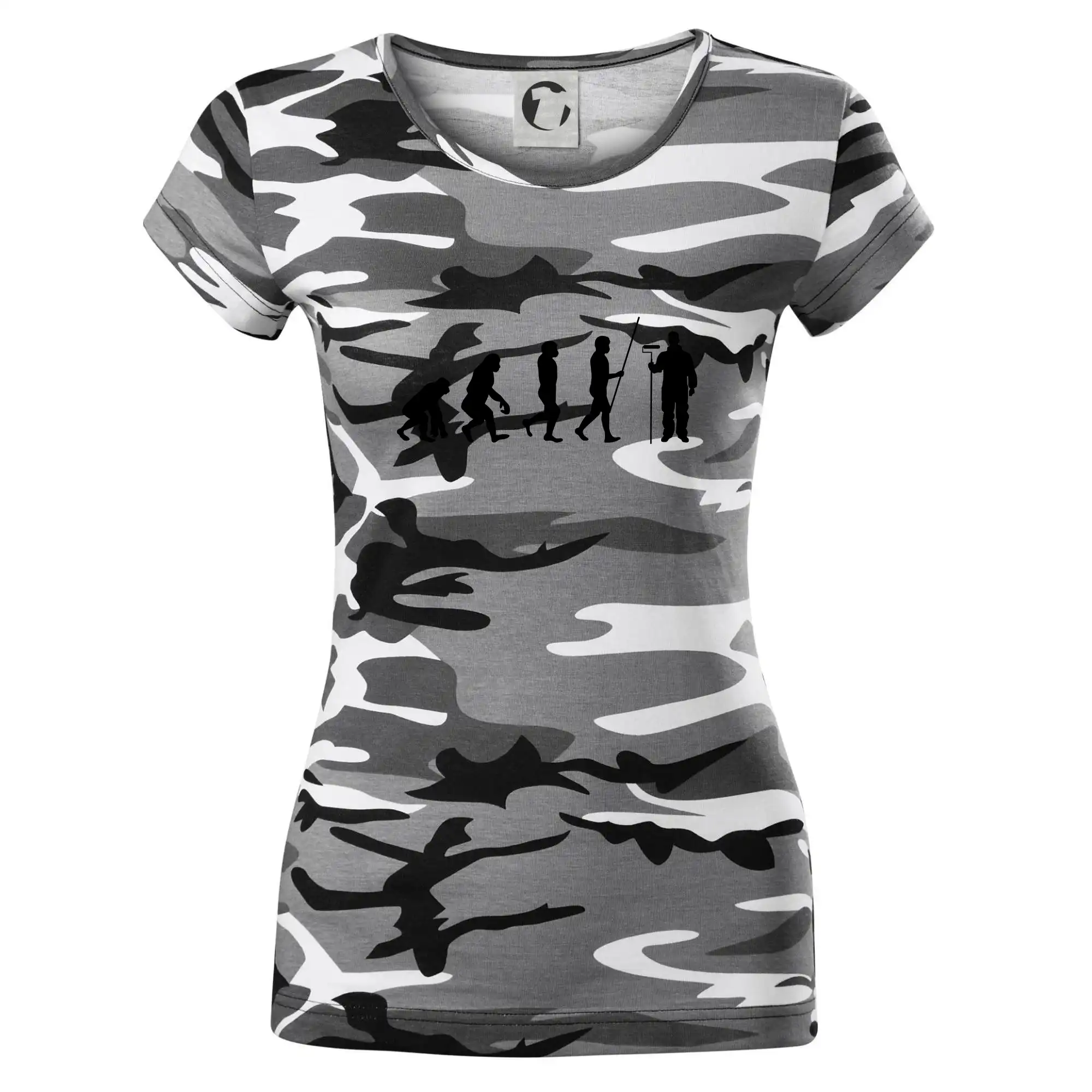 Tričká s potlačou evolúcia - Evolúcia maliar izieb - Dámske maskáčové tričko