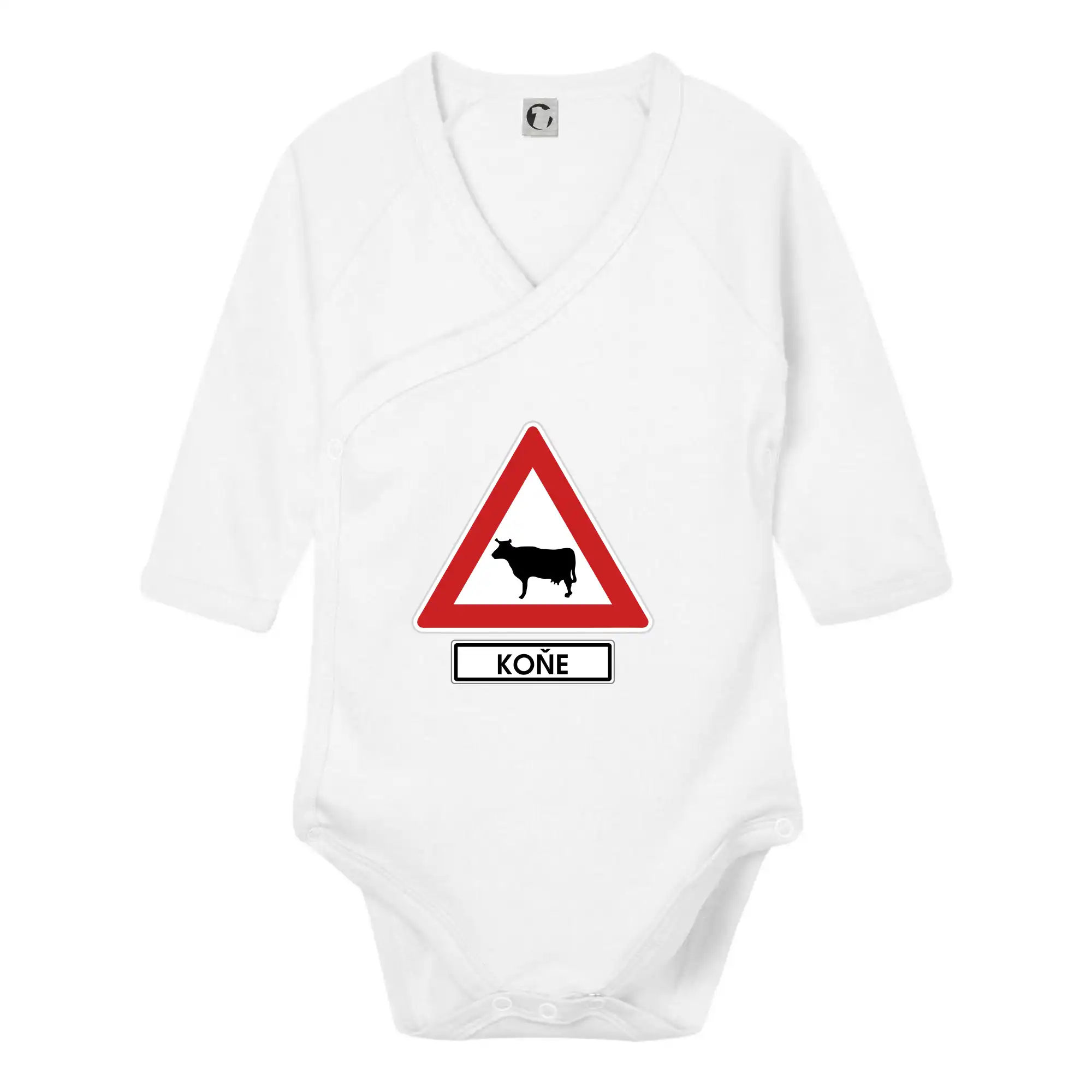 Vtipné tričká pre vodičov - Dopravní značka - Pozor koně / kráva - Body zavinovacie s dlhým rukávom