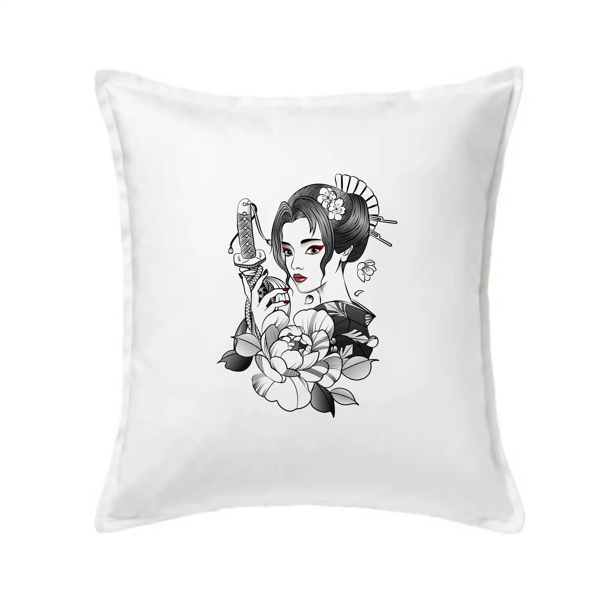 Tričká s japonskou tematikou - Japonsko - žena s červenými ústami - Vankúš 50x50