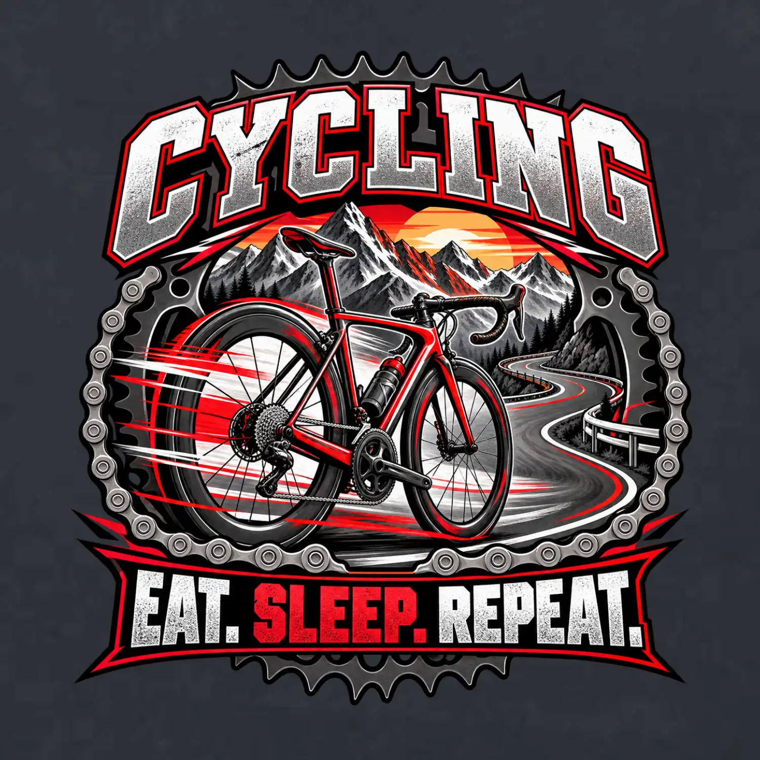 Cyklistické kolo mezi horami eat sleep repeat