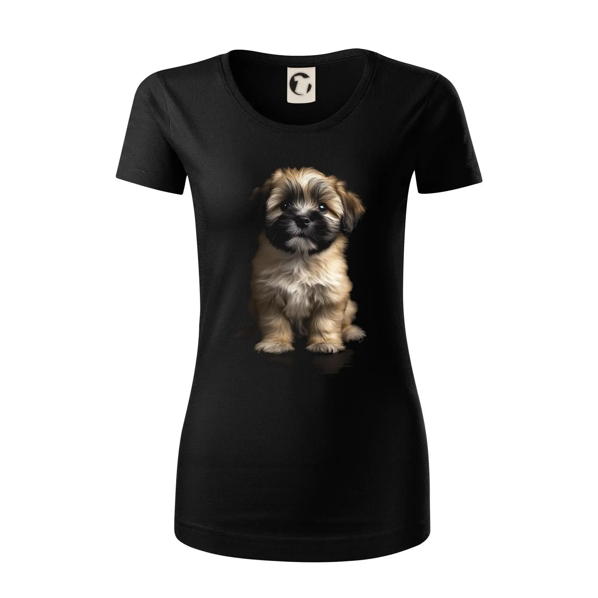 Ostatné psie plemená - Lhasa Apso šteňa čierna fotka - Dámske tričko z organickej bavlny Origin (GOTS)