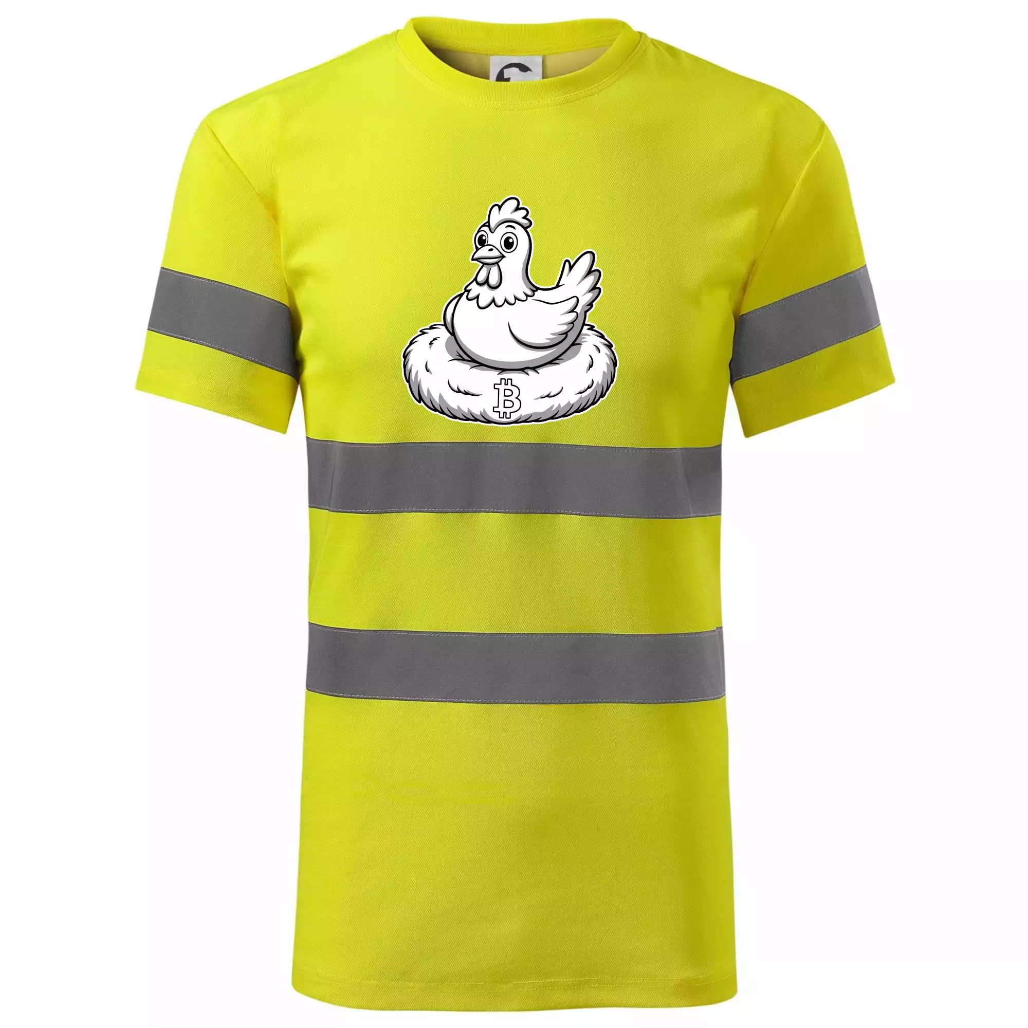 Kuře sedící na bitcoinovém hnízdě