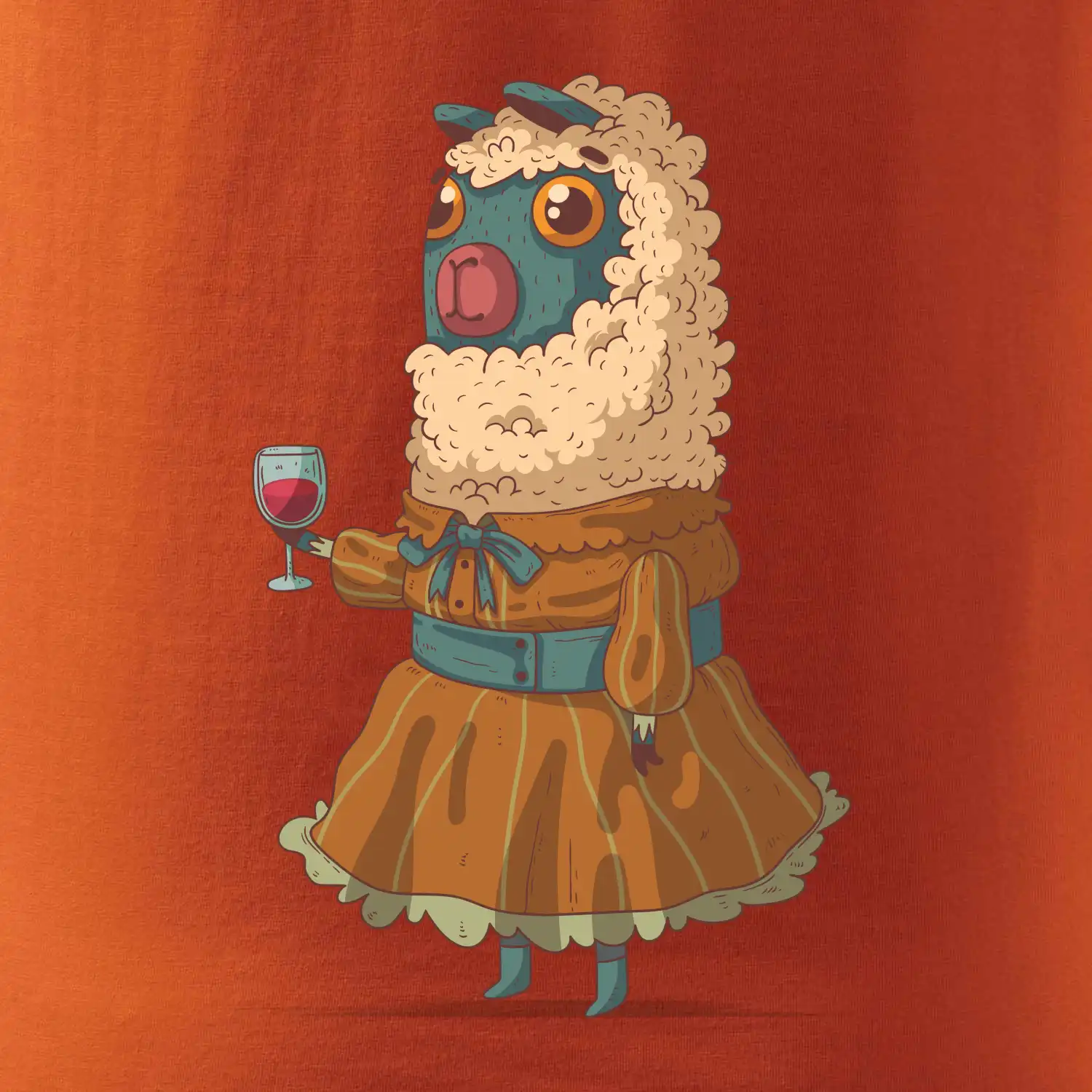 Alpaka s vínem žena