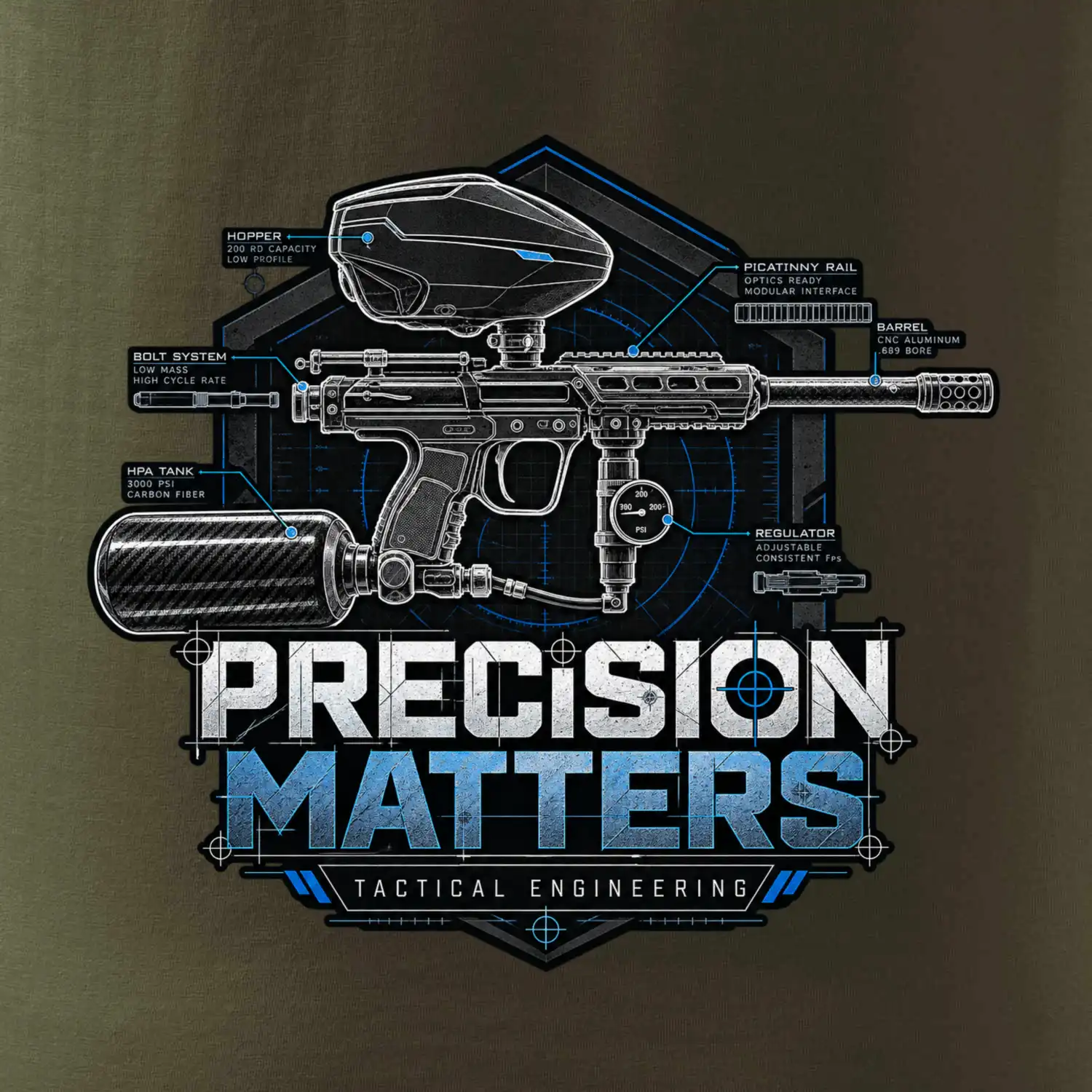 Technický nákres precision matters paintball