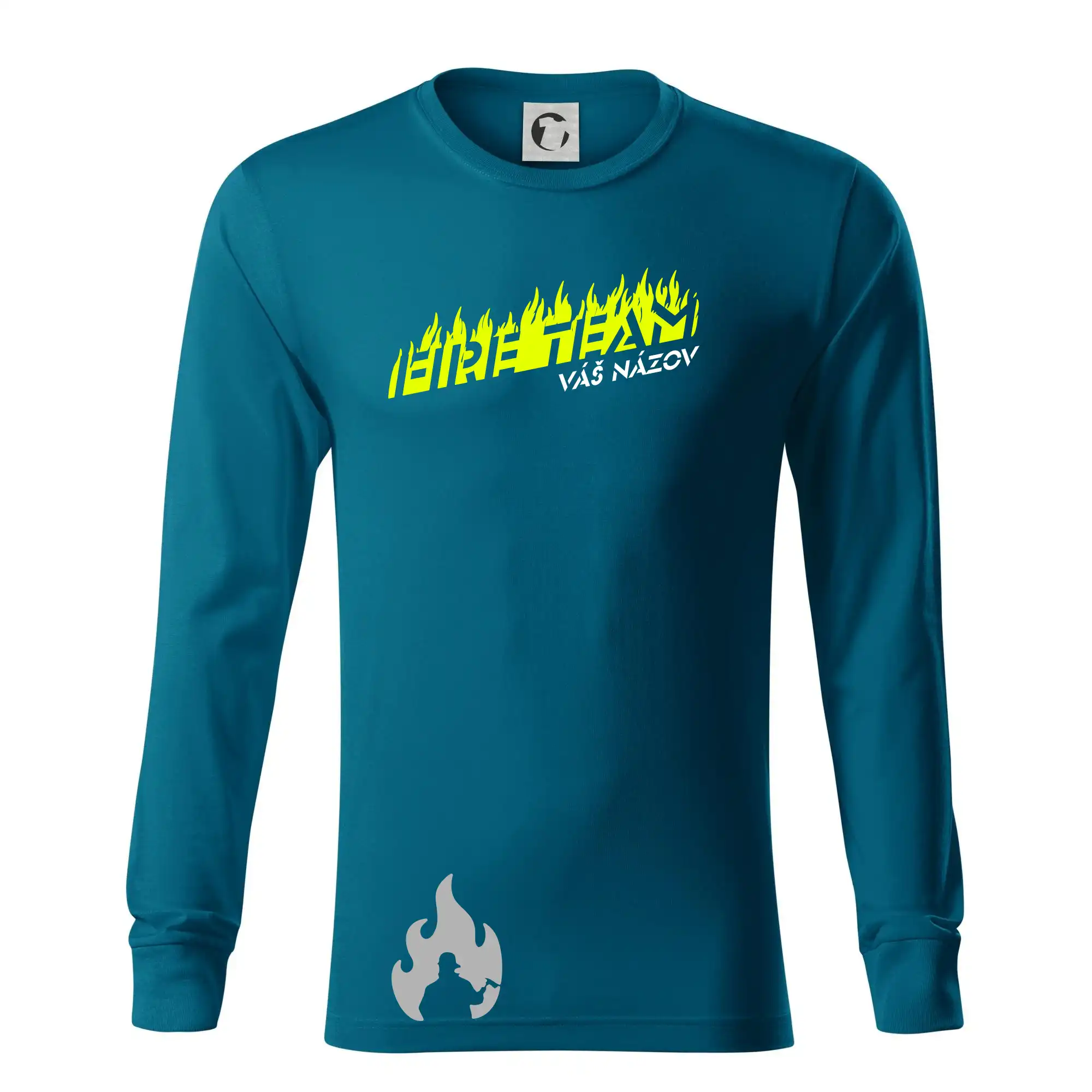 Originálne tričká pre hasičov - Fireteam - oheň - Váš názov - Tričko s dlhým rukávom LS R05