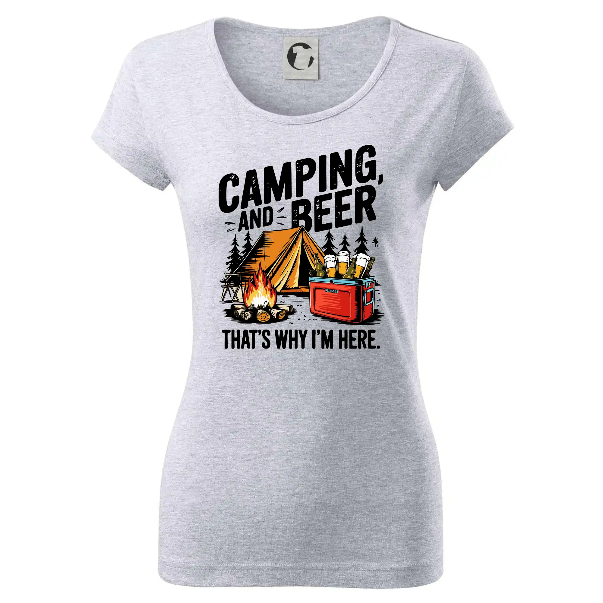 Vtipná tričká pre pivárov - Černý nápis nápis Camping and beer - Dámske tričko Pure