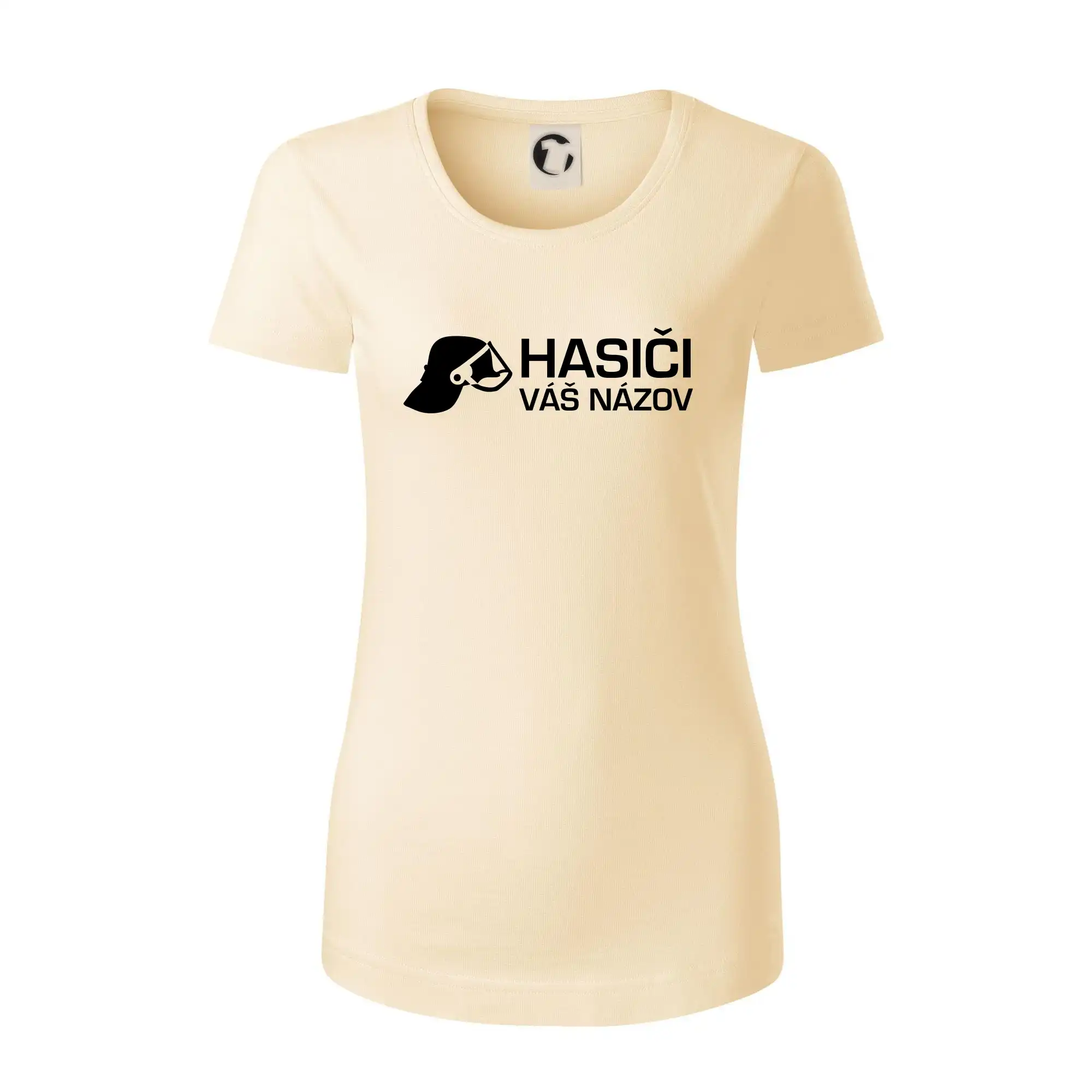 Originálne tričká pre hasičov - Hasiči helma - vlastný nápis - Dámske tričko z organickej bavlny Origin (GOTS)