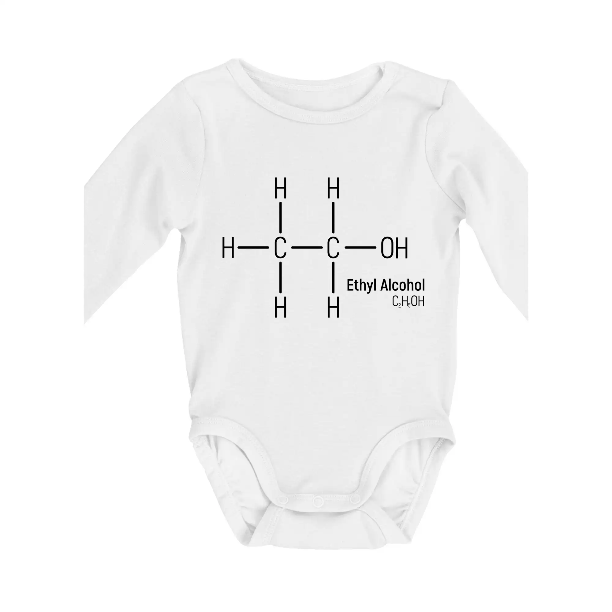 Vtipné tričká pre Chemiky - Molekulárna štruktúra Etanol - Body dojčenské s dlhým rukávom