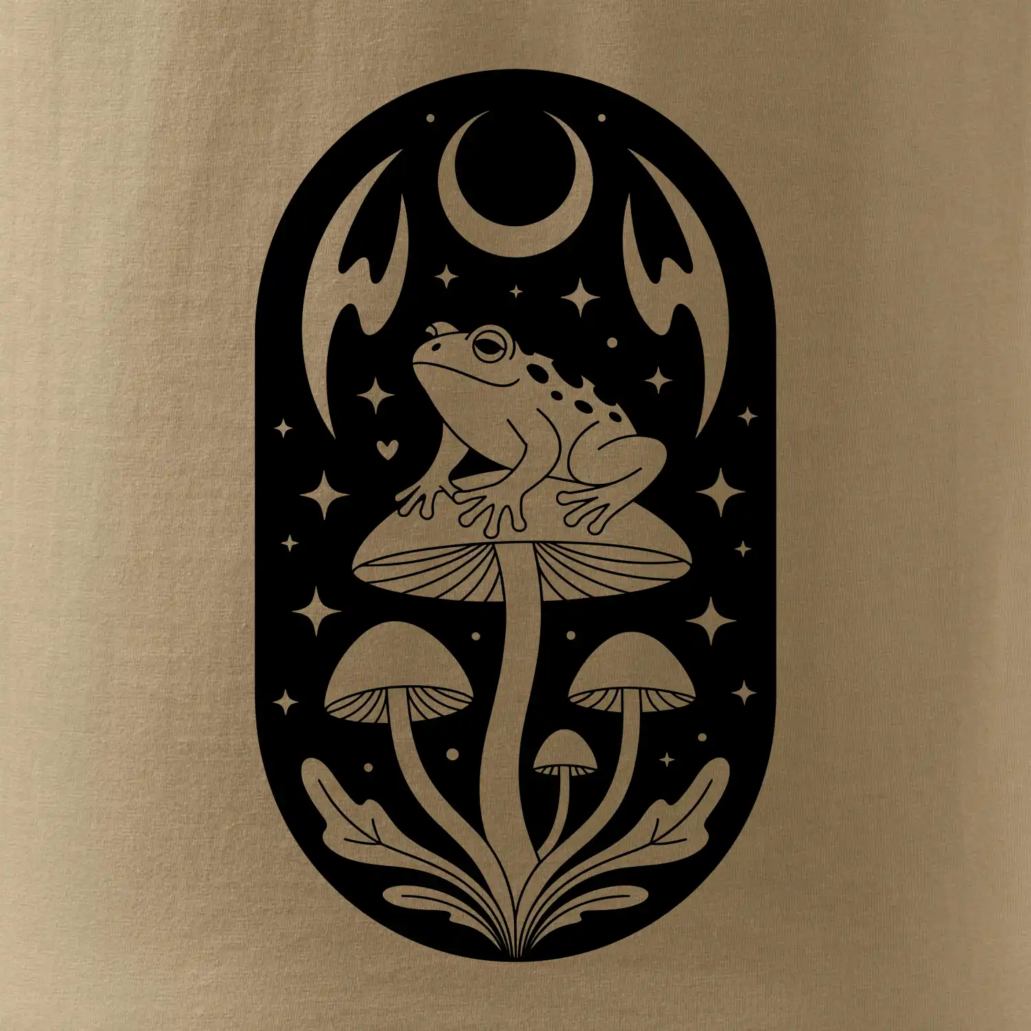 Goblincore černobílá oválná žába