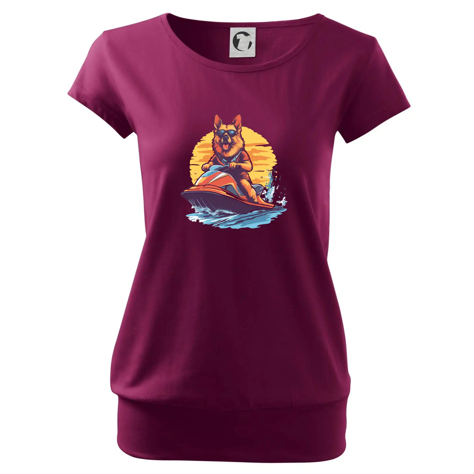 Německý ovčák na vodním skútru