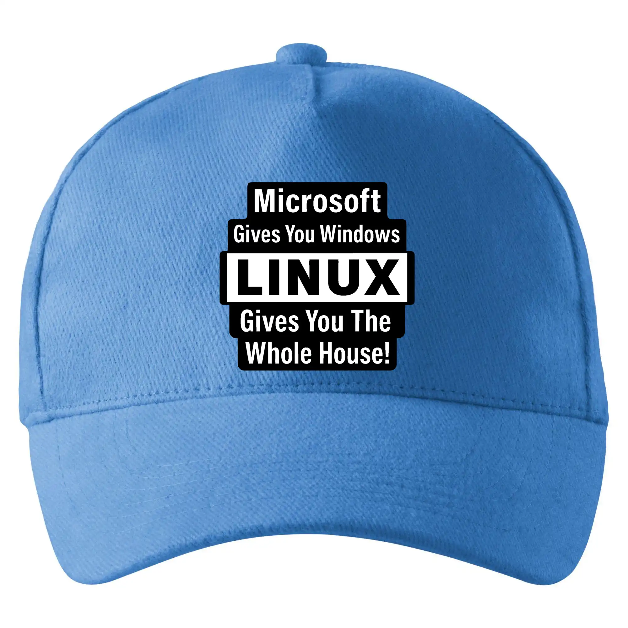 Tričká pre ajťákov - Microsoft Gives You Windows LINUX Gives You The Whole House! - Šiltovka so zahnutým šiltom a mosaznou sponou