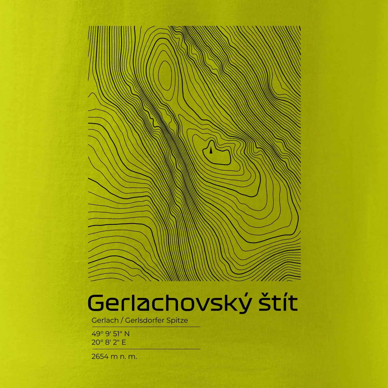 Gerlachovský štít - vrstevnice v obdélníku