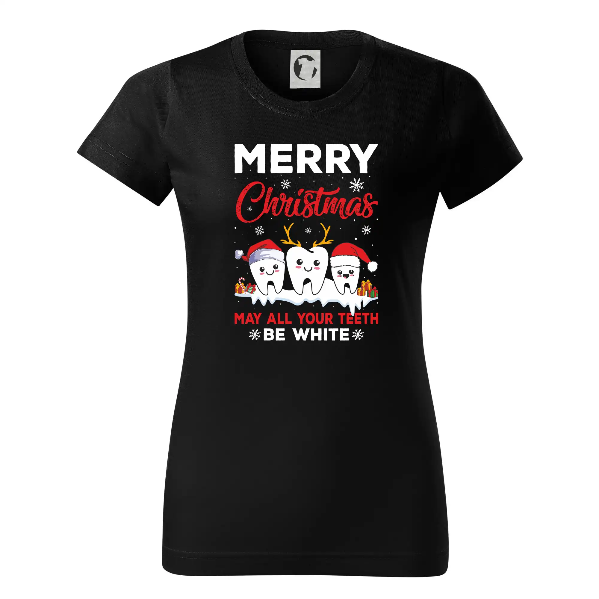 Vianočné tričká - Merry Christmas teeth be white - Dámske tričko basic - ľahko voľnejšie a dlhšie