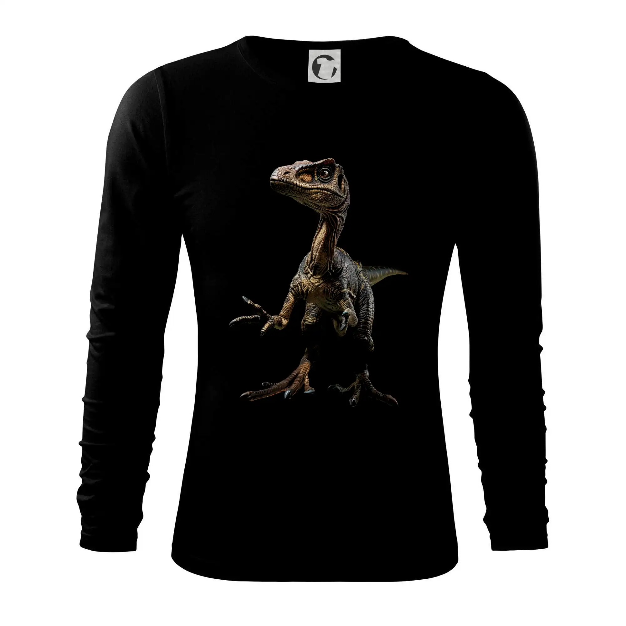 Tričká so zvieratami - Velociraptor čierna fotka - Tričko s dlhým rukávom FIT-T long sleeve