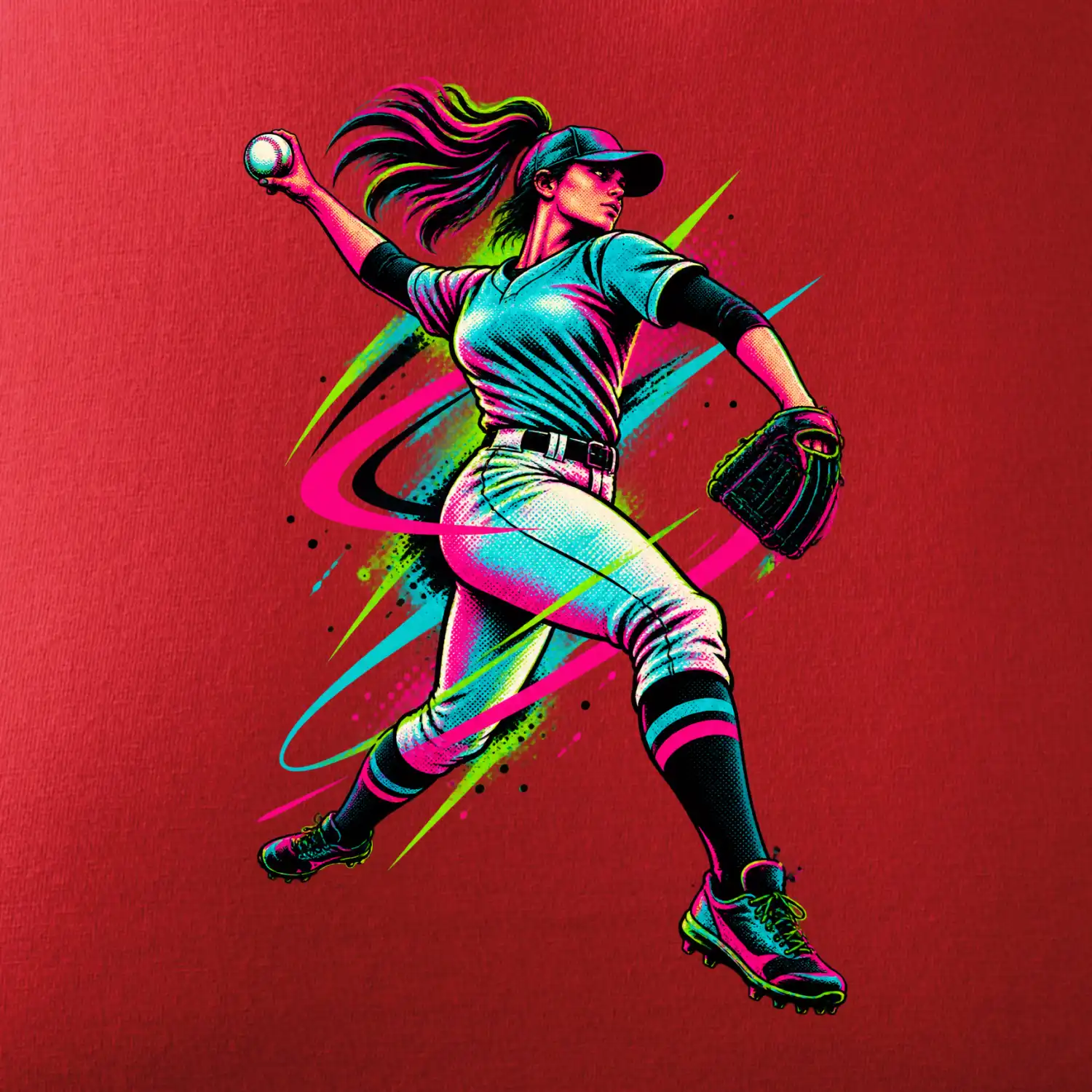 Baseballová nadhazovačka neonový pop art