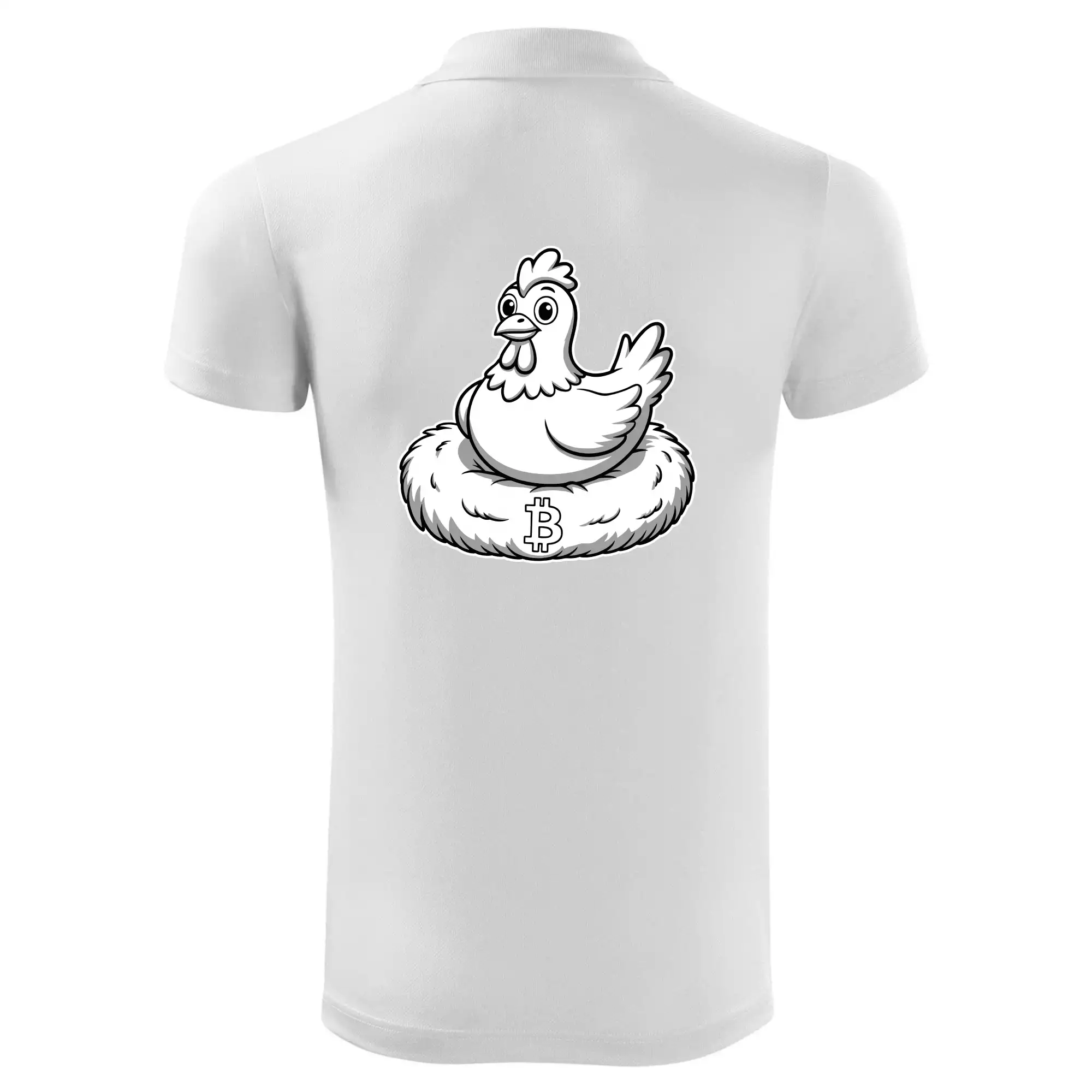 Kuře sedící na bitcoinovém hnízdě