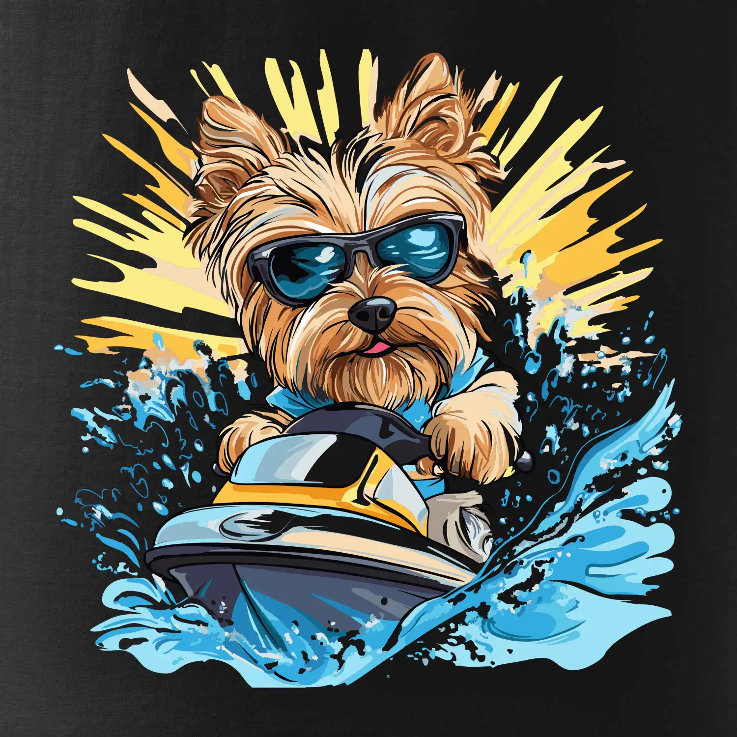 Yorkšírský teriér na vodním skútru