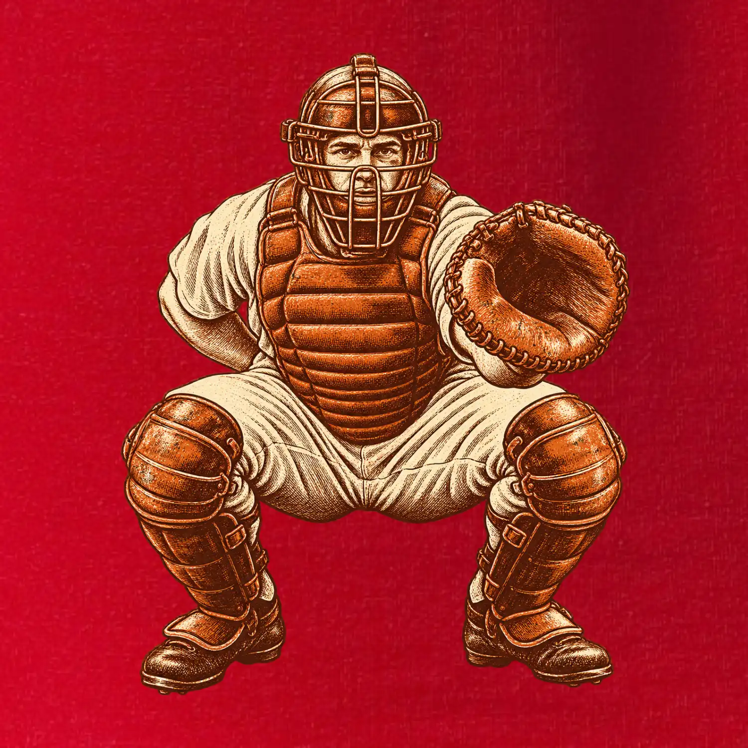 Baseballový catcher retro rytina