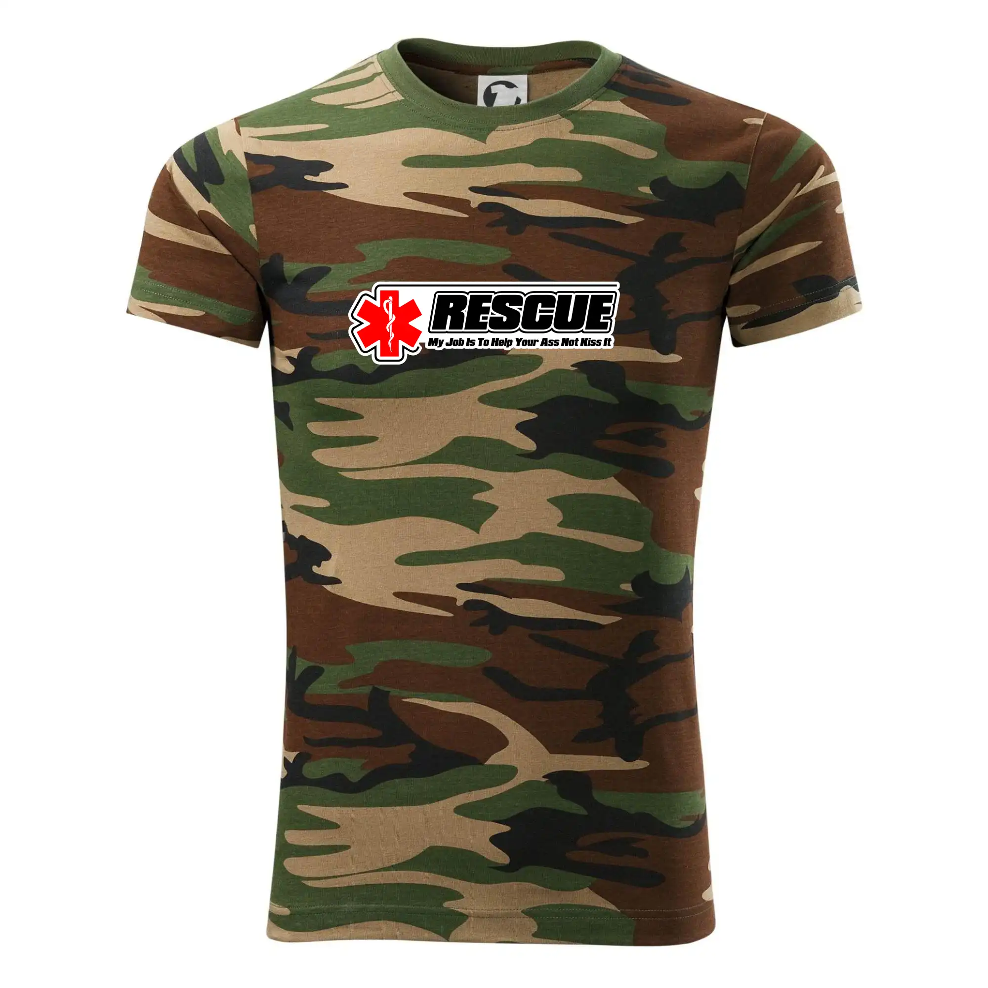 Tričká a mikiny pre záchranárov a lekárov - Kvalitné oblečenie pre zdravotníkov - Rescue My Job Is To Help Your Ass Not Kiss It - Army CAMOUFLAGE