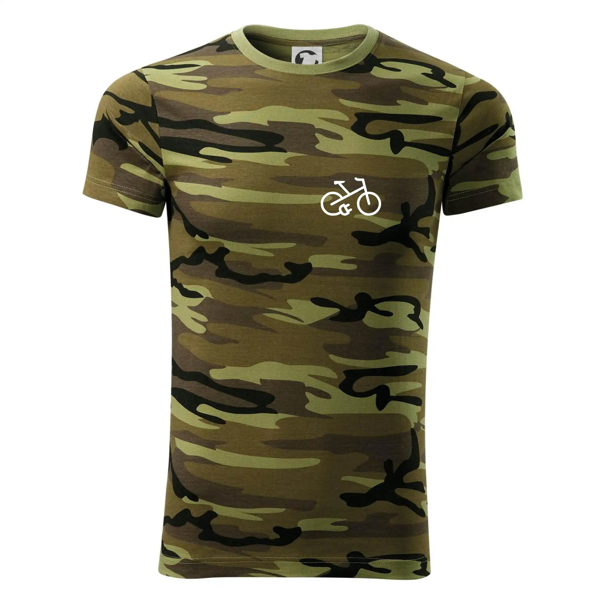 Tričko ako darček pre cyklistu - Obrázok kolesa na prsníku ebike - Army CAMOUFLAGE
