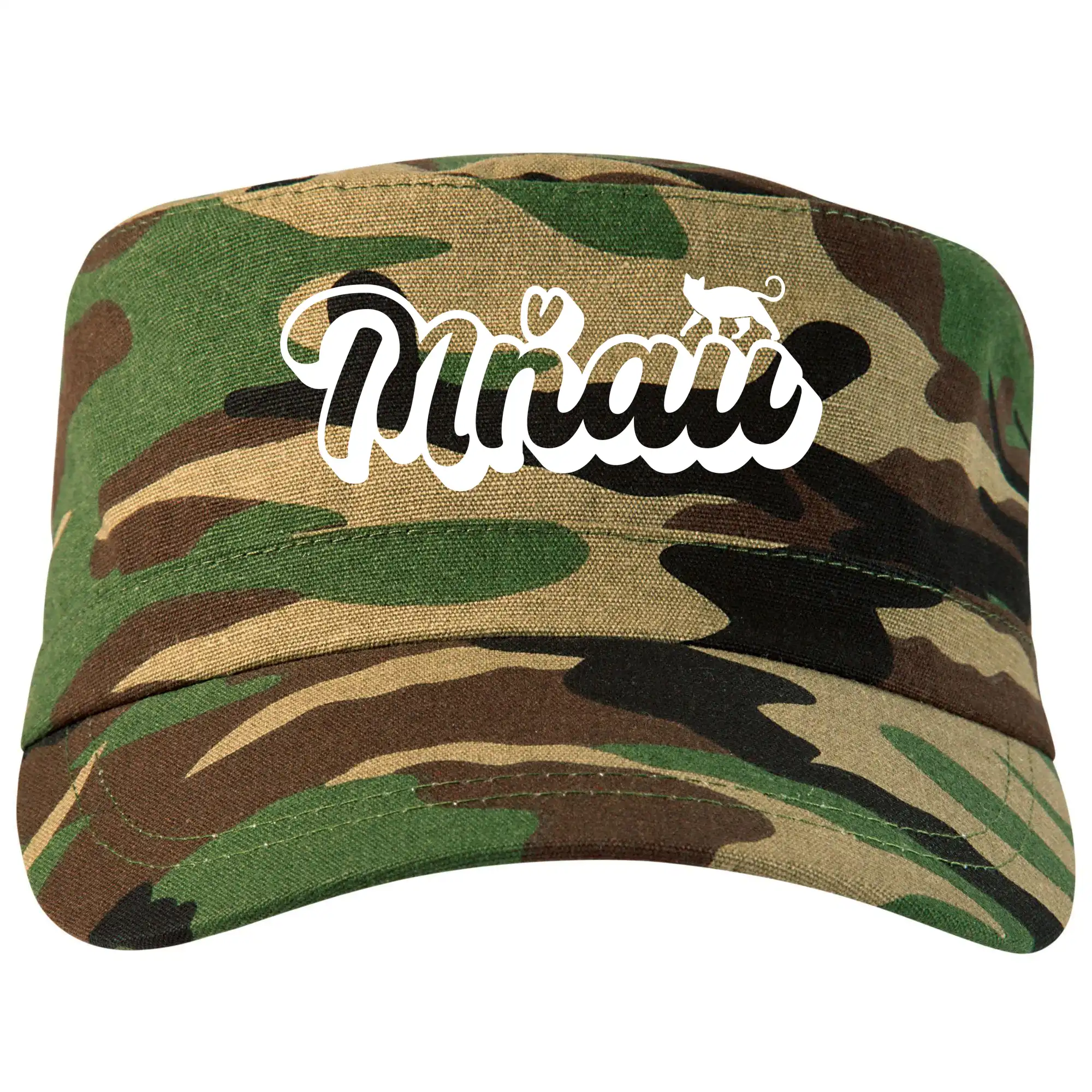 Vtipná tričká s mačkou - Mňau nápis - Šiltovka CAMO