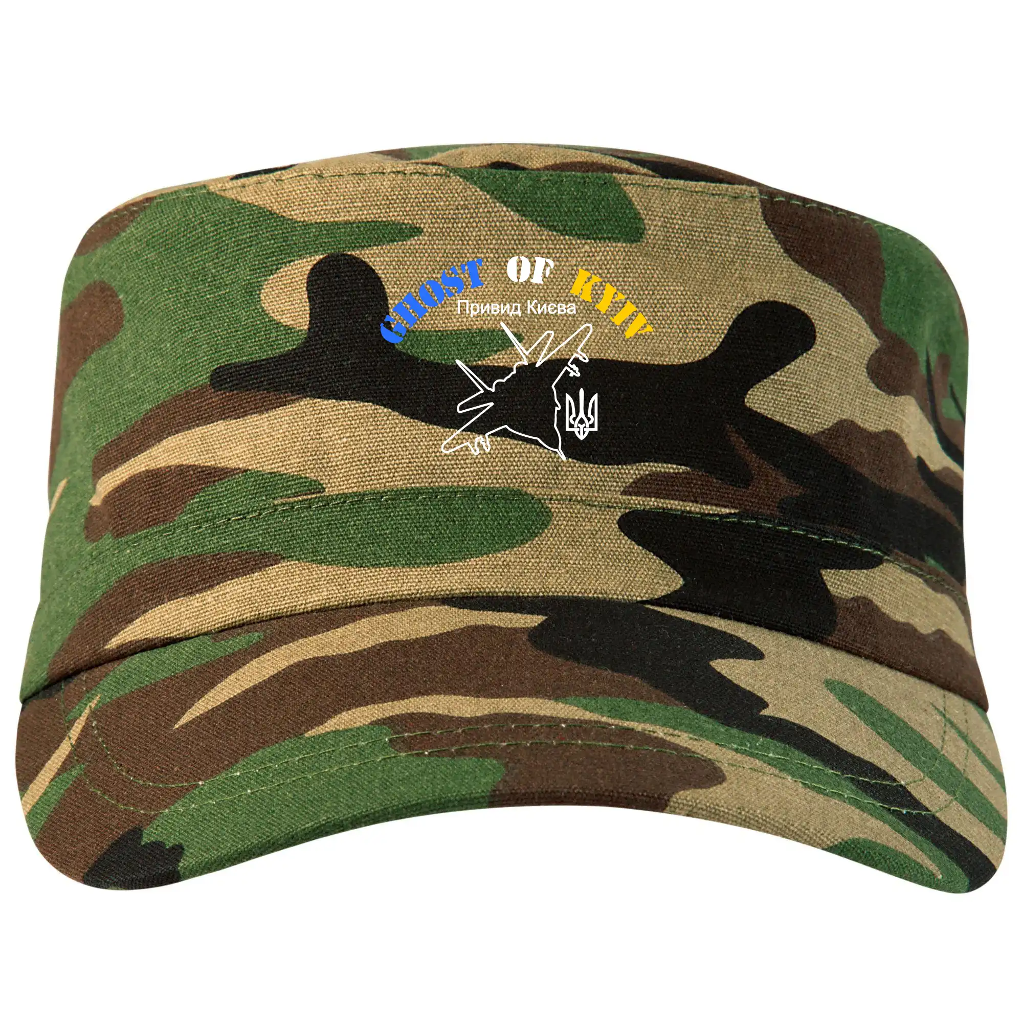 Tričká s vlajkou ukrajiny - Ghost of Kyiv - Mig 29 Fulcrum - Šiltovka CAMO