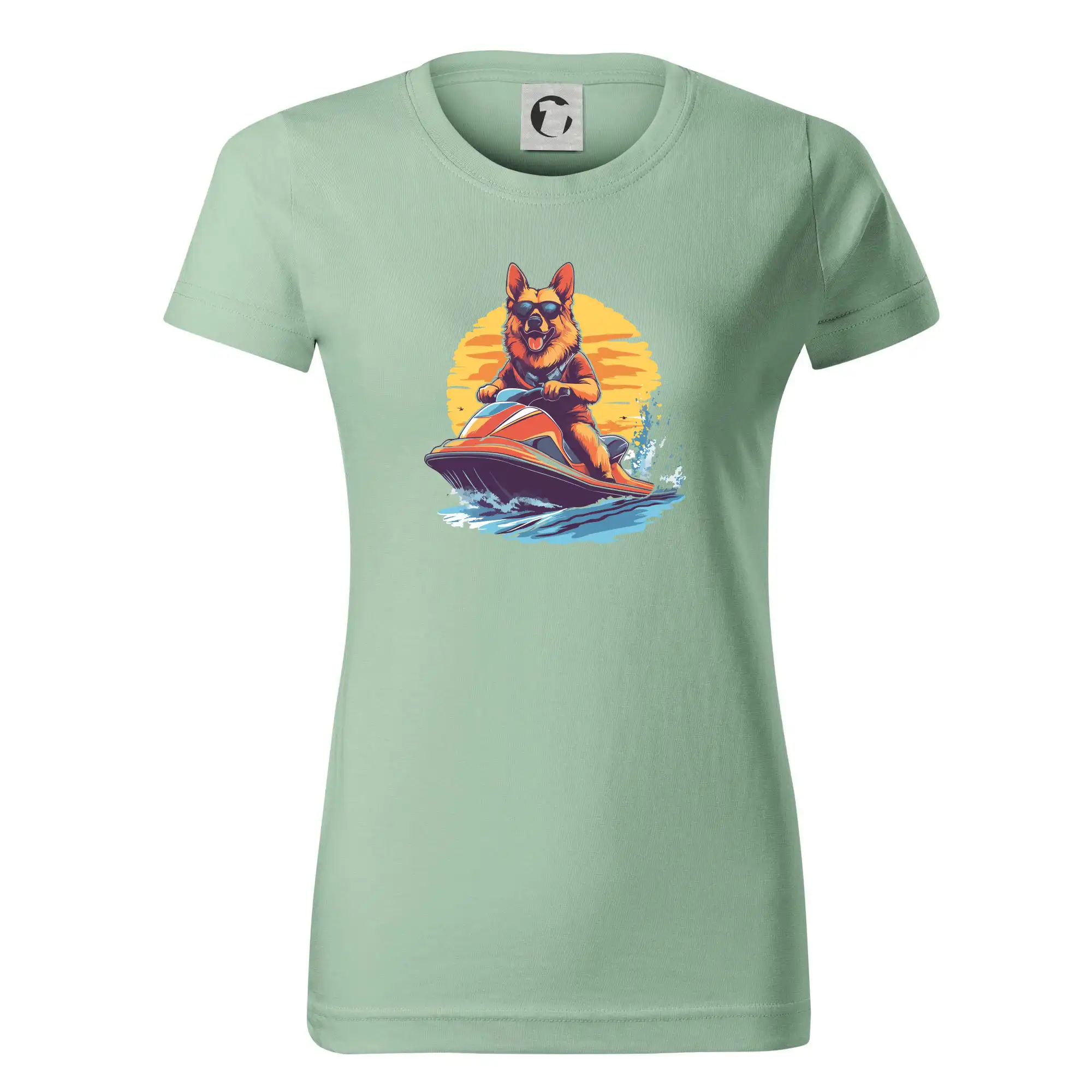 Německý ovčák na vodním skútru