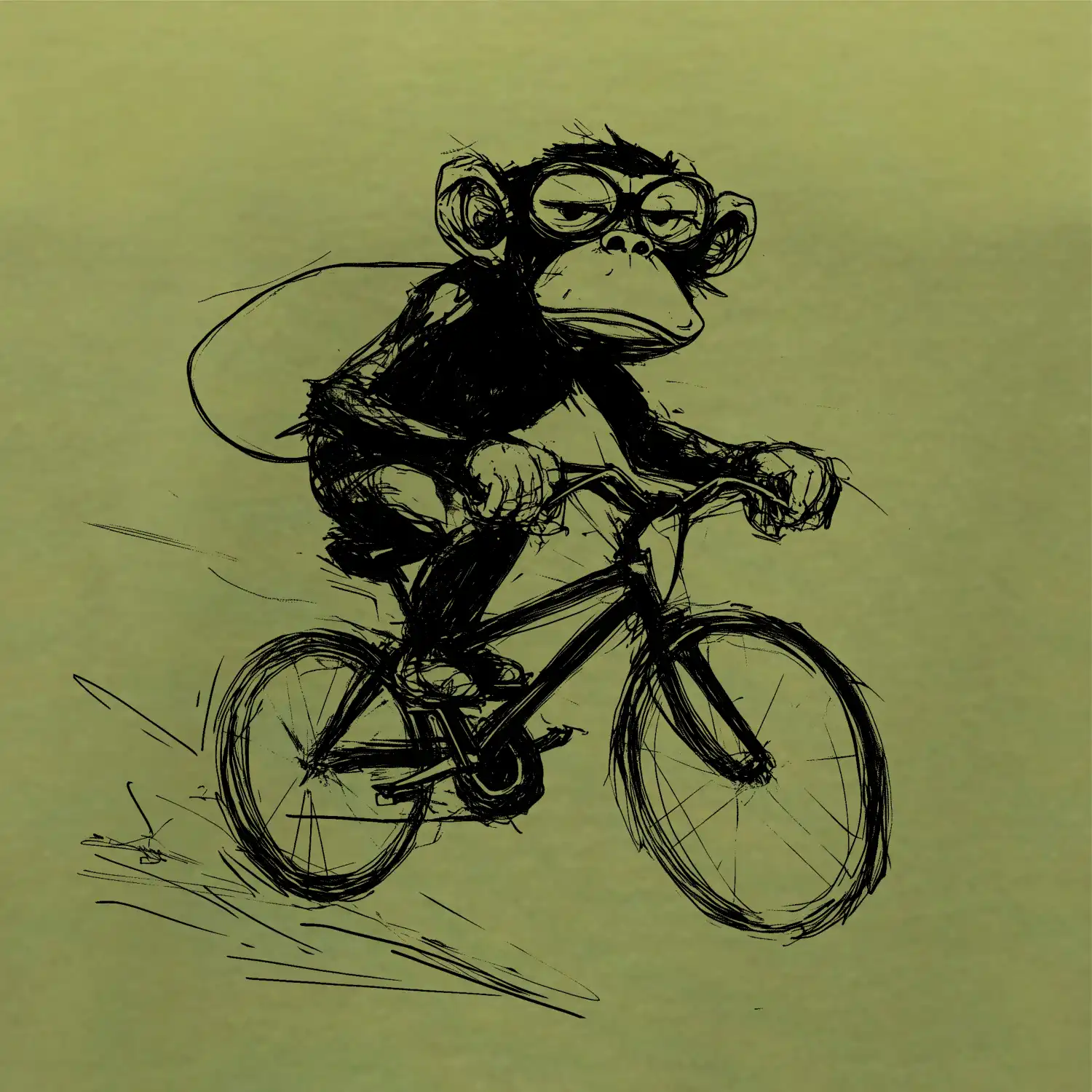 Opice s batohom na bicykli
