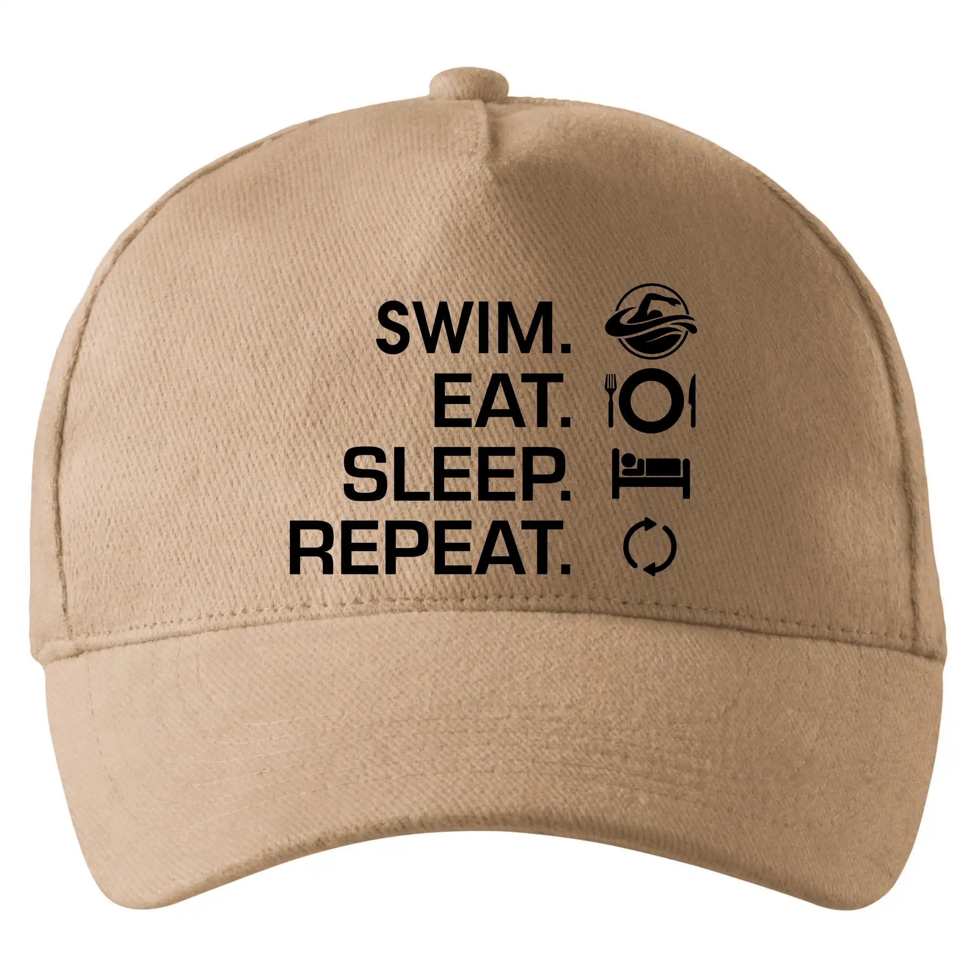 Vodácke tričká - Eat sleep swim - Šiltovka so zahnutým šiltom a mosaznou sponou