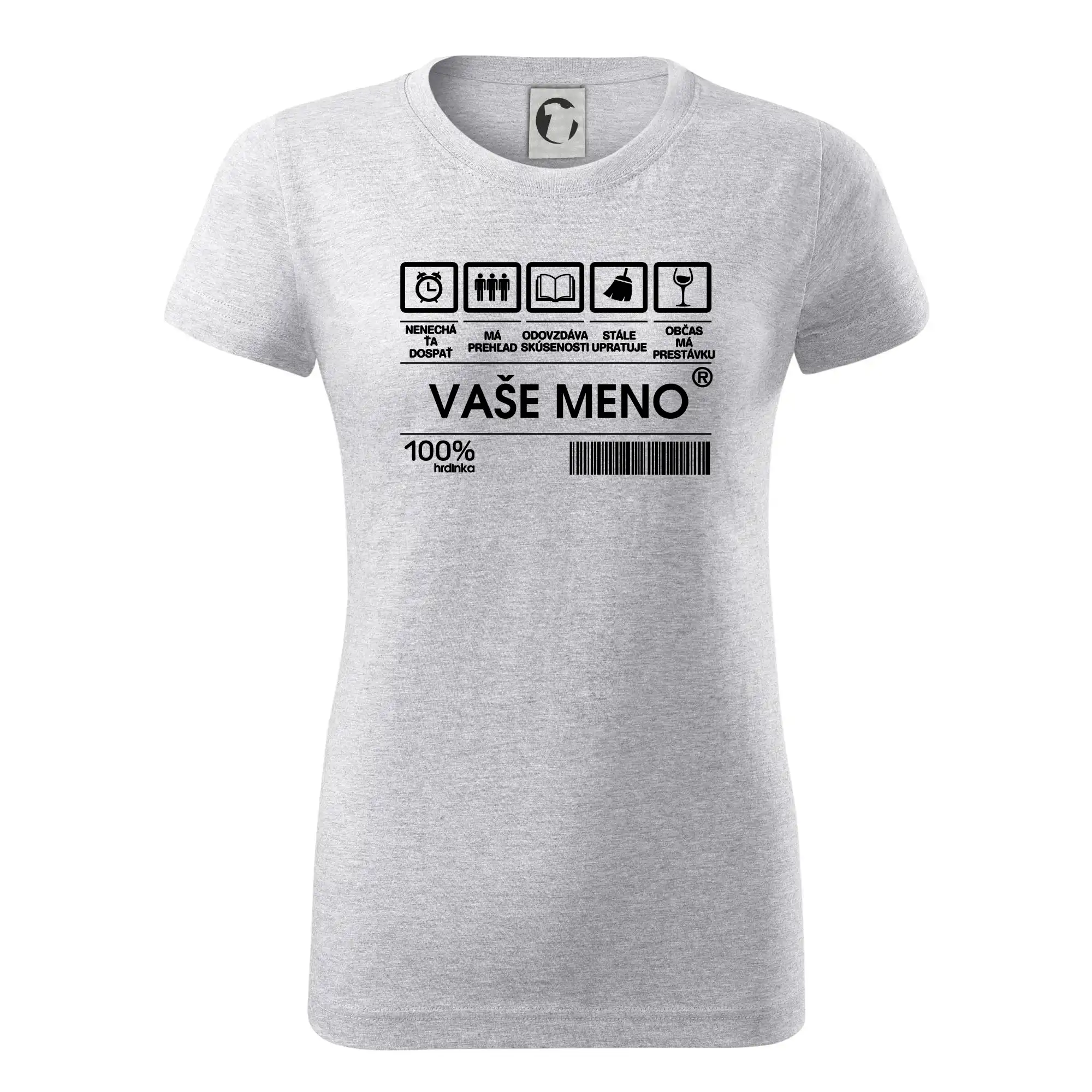 Ostatné nápisy - Vaše meno - čiarový kód - Dámske tričko basic - ľahko voľnejšie a dlhšie