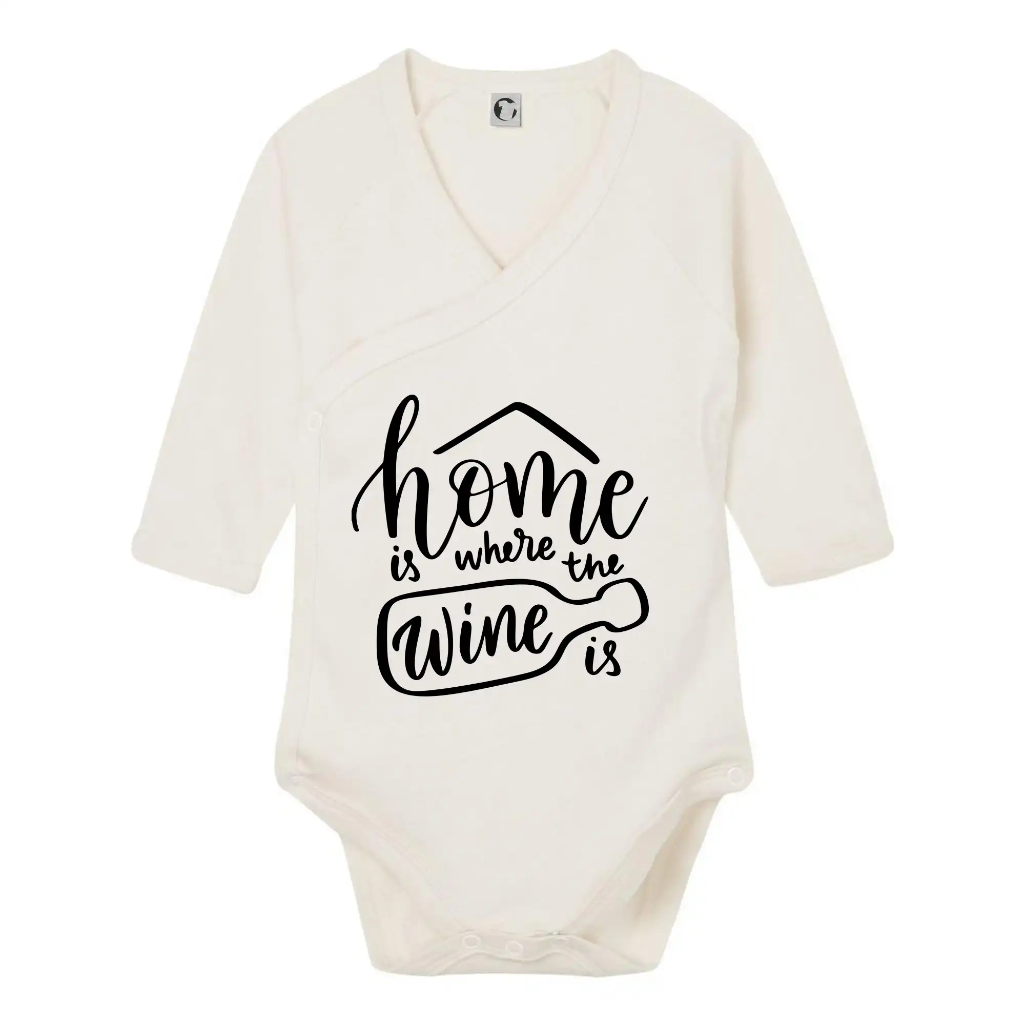 Vtipná tričká s tematikou vína - Home is where wine is - Body zavinovacie s dlhým rukávom
