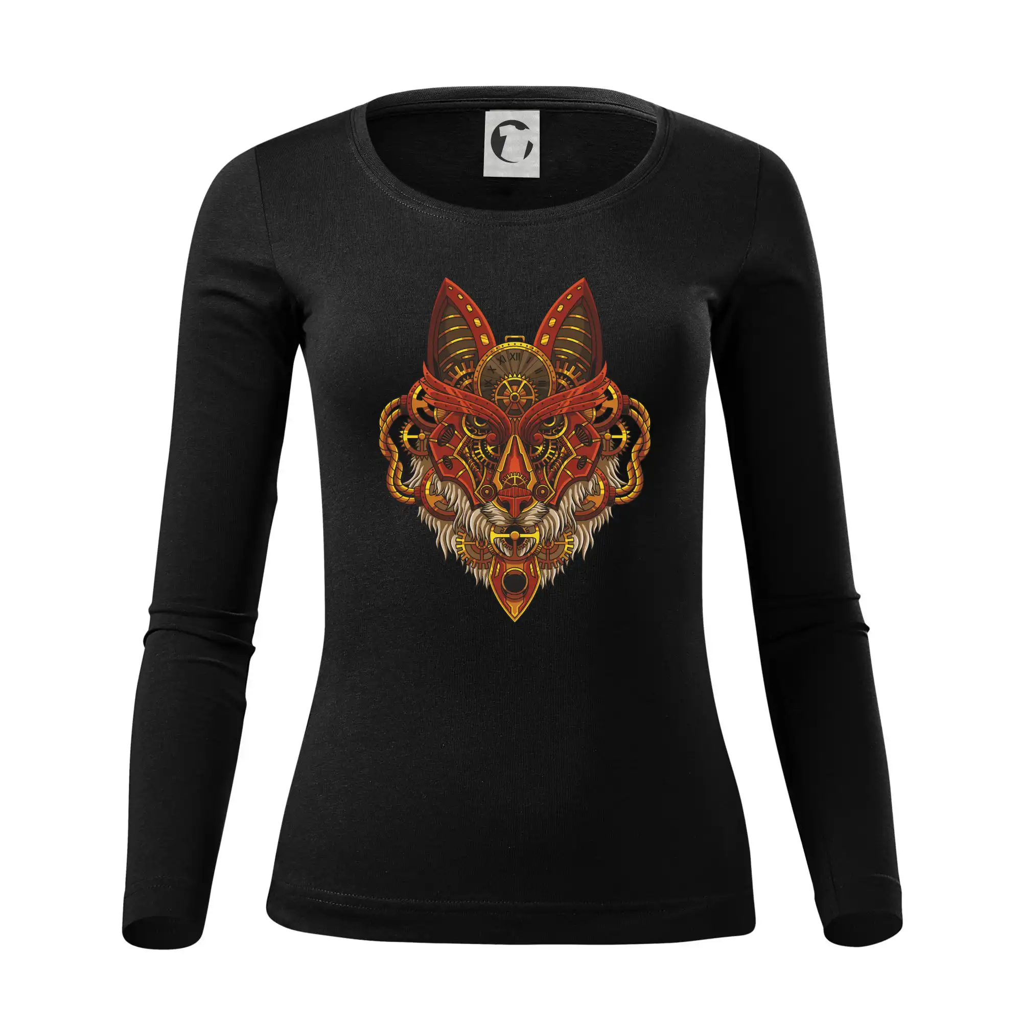 Tričká s potlačou steampunk - Steampunk vlk farebný - Dámske tričko FIT-T LS - zužené