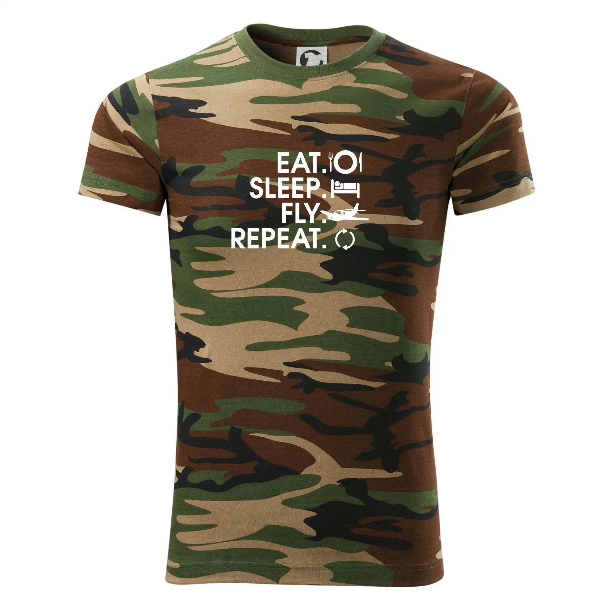 Tričká s lietadlami - Eat sleep fly repeat - Army CAMOUFLAGE