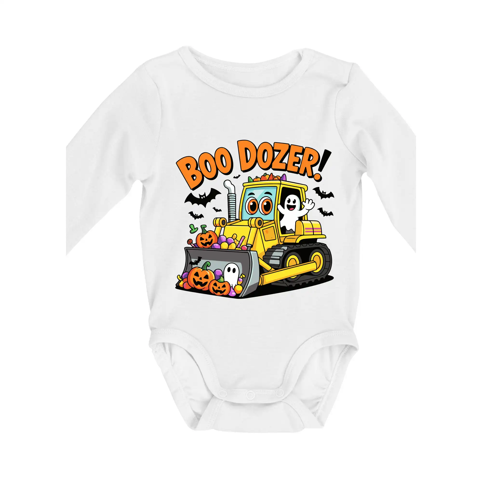 Grafické tričká - Halloweensky boo dozér - Body dojčenské s dlhým rukávom
