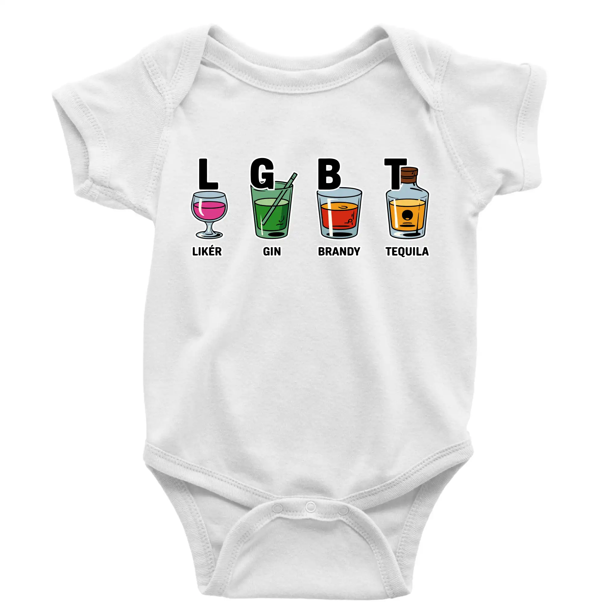 Tričká pre LGBT a Queer komunitu - LGBT -  Likér, Gin, Brandy, Tequila - Body dojčenské s krátkym rukávom