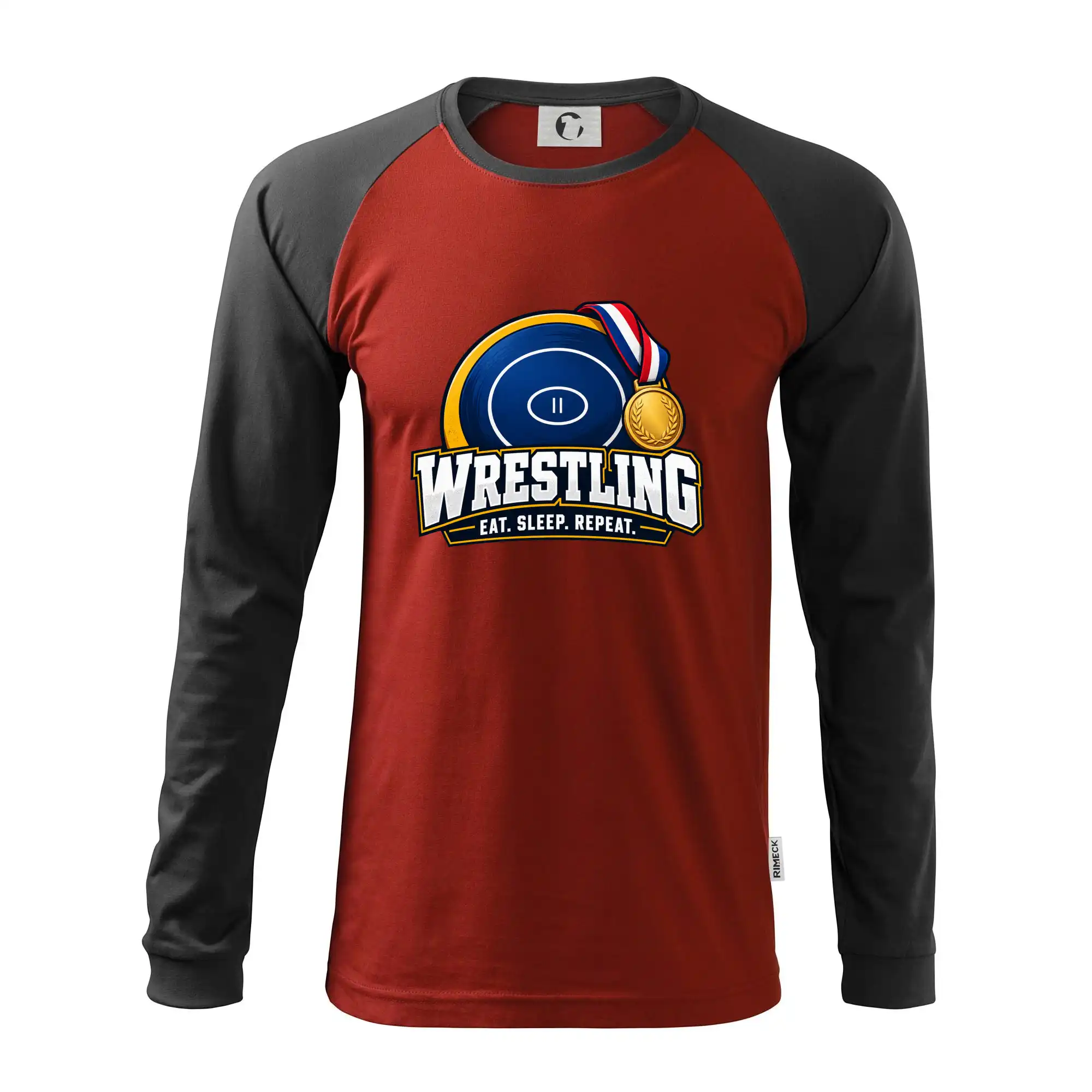 Zápasnická žíněnka se zlatou medailí eat sleep wrestling  repeat