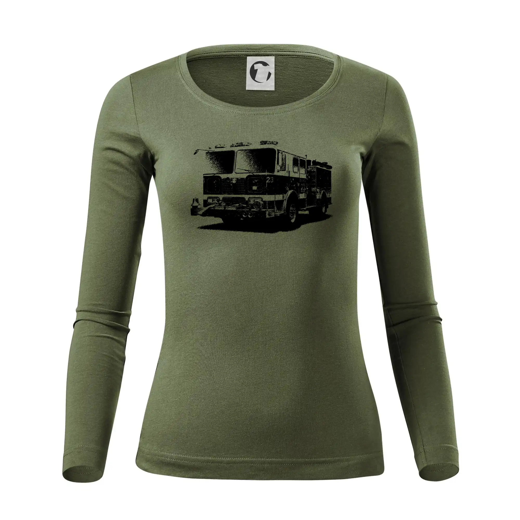Originálne tričká pre hasičov - Hasičské auto americkej - Dámske tričko FIT-T LS - zužené