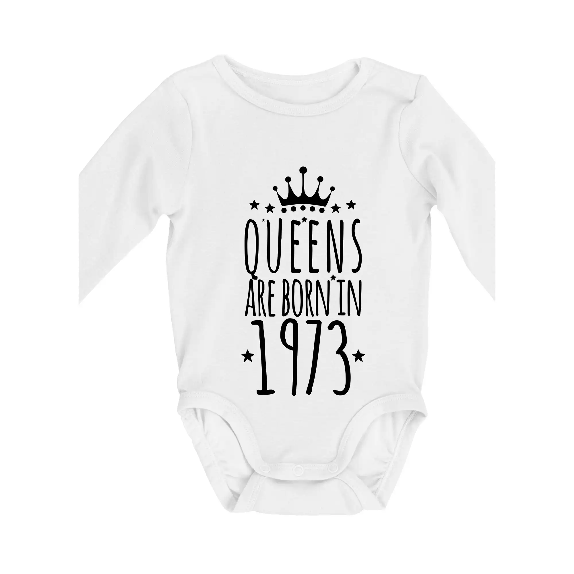 Tričká k narodeninám - Queens are born in 1973 - Body dojčenské s dlhým rukávom