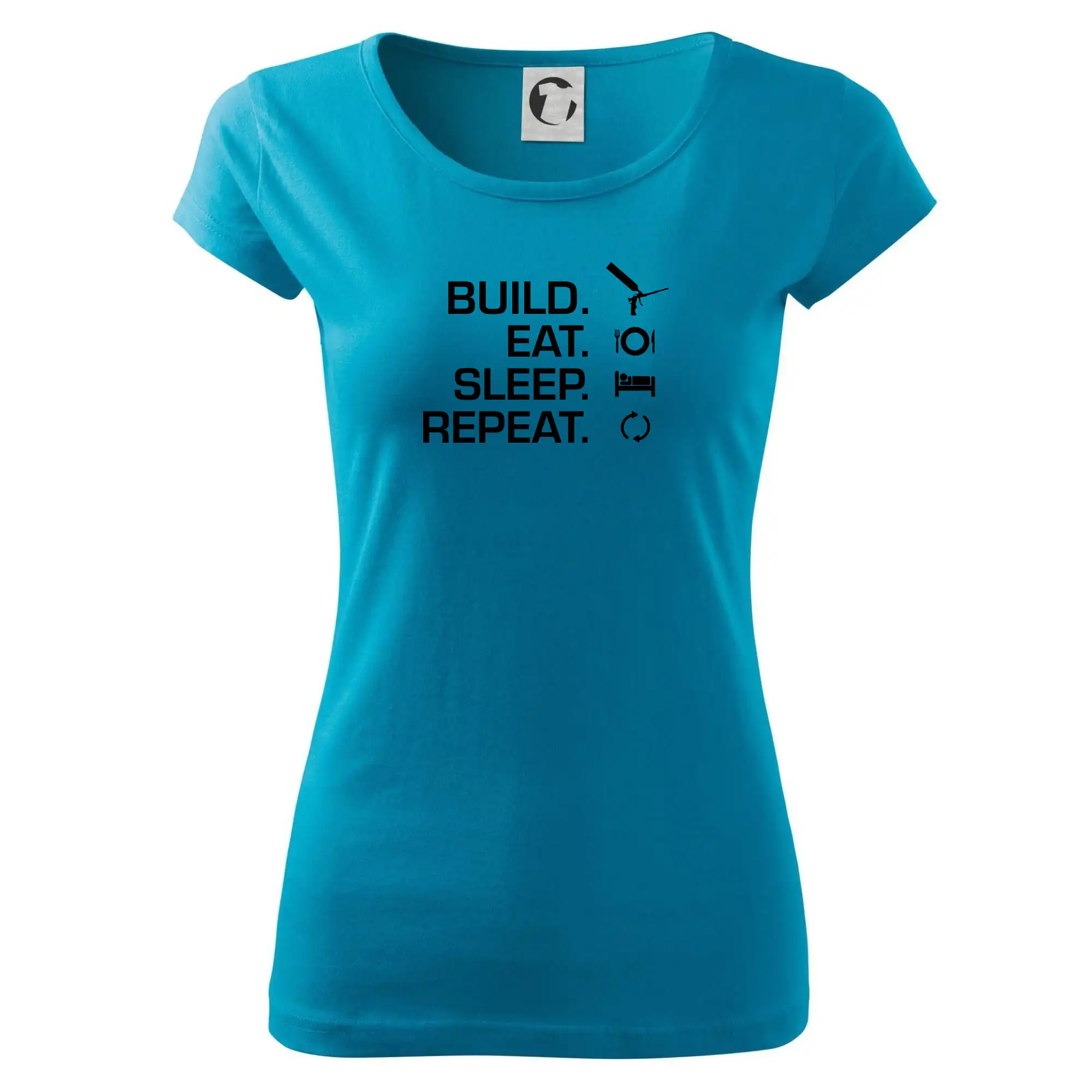 Vtipné tričká pre murárov - Build eat sleep repeat - montážna pena - Dámske tričko Pure