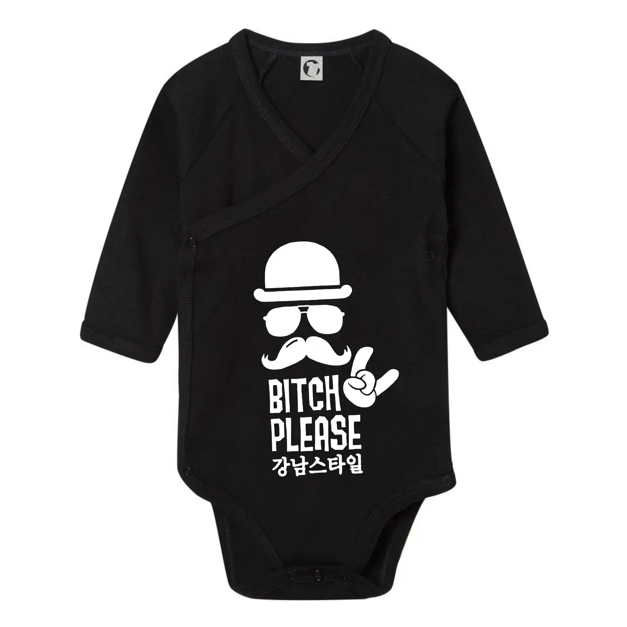 Tričká s fúzikmi - Bitch please! Mustache - Body zavinovacie s dlhým rukávom