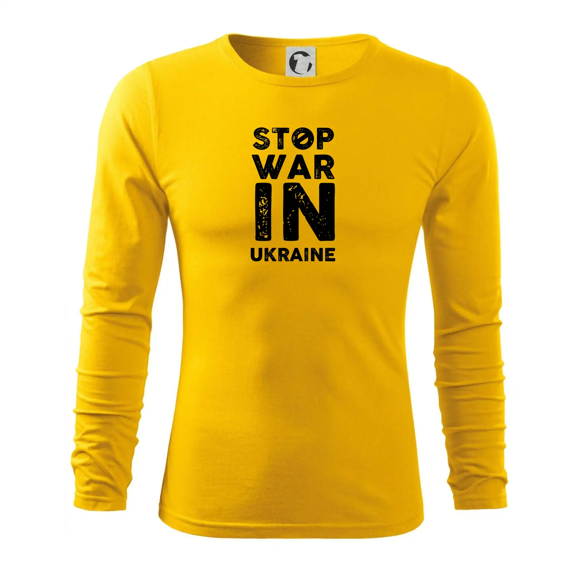Tričká s vlajkou ukrajiny - Čierny nápis Stop war in Ukraine - Tričko s dlhým rukávom FIT-T long sleeve