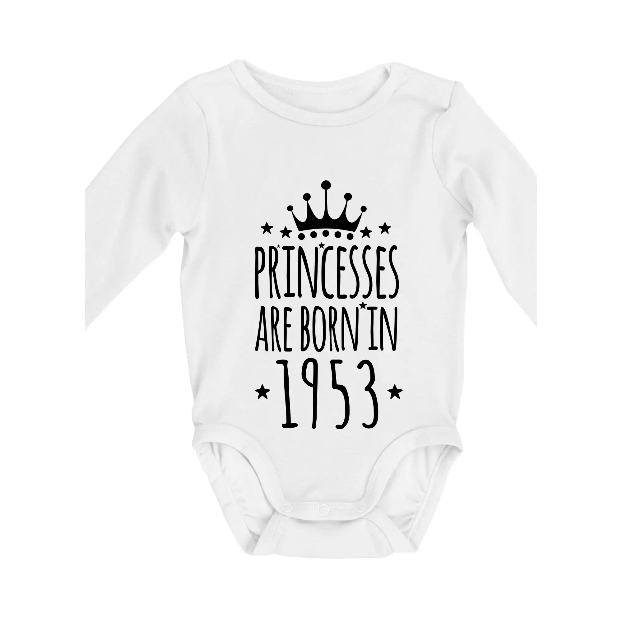 Tričká k narodeninám - Princesses are born in 1953 - Body dojčenské s dlhým rukávom